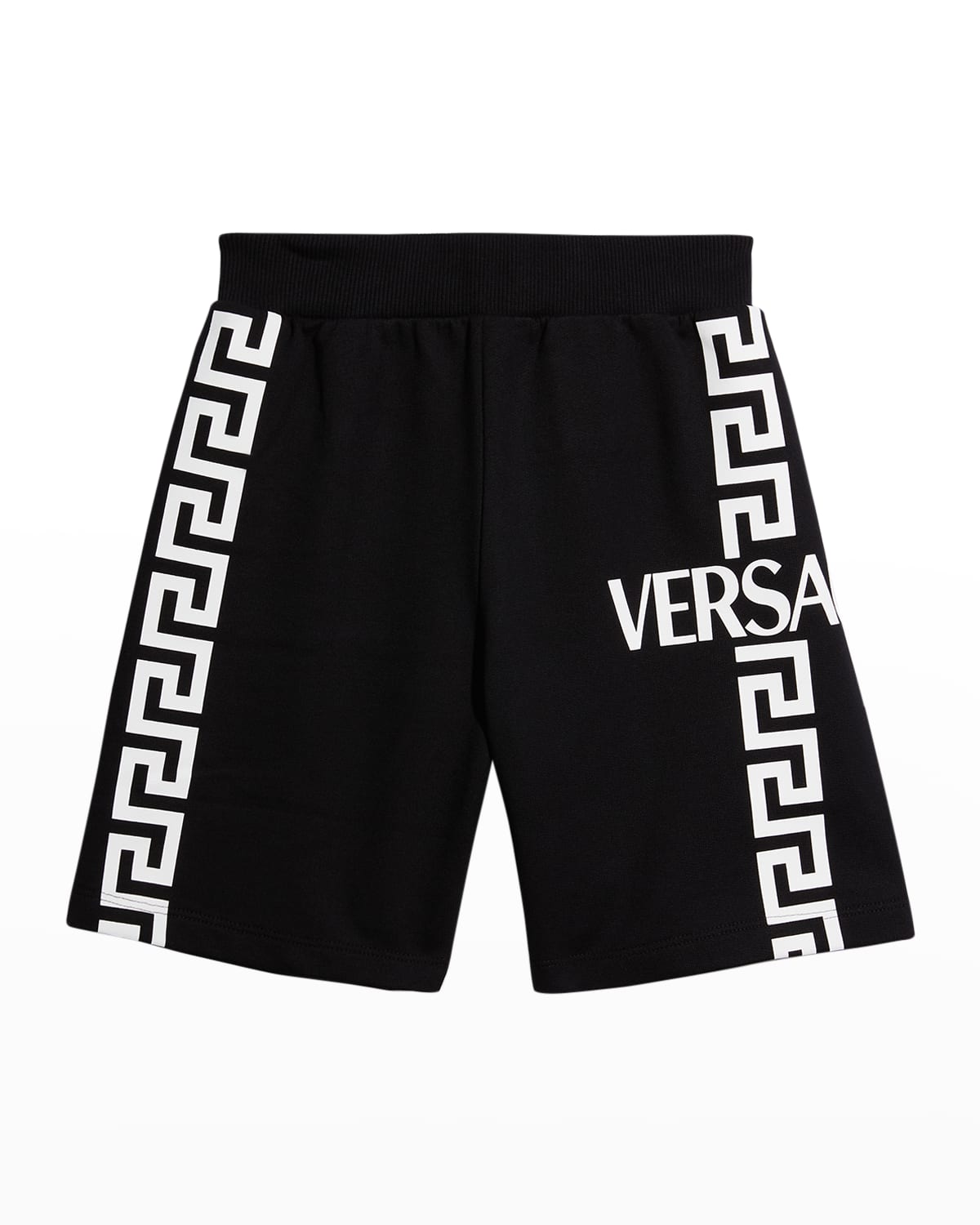 Versace Teen Greca-logo Cotton Track Shorts In Nero/bianco