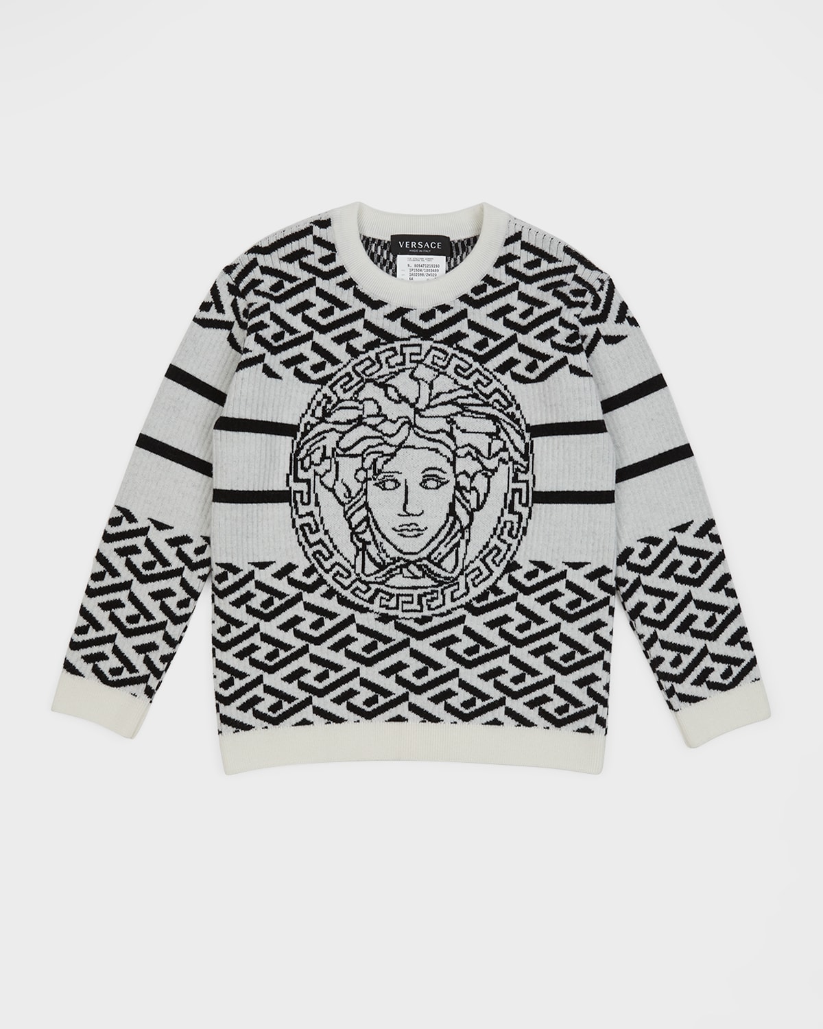 Versace Medusa Greca Cotton And Wool Sweater In Whiteblack