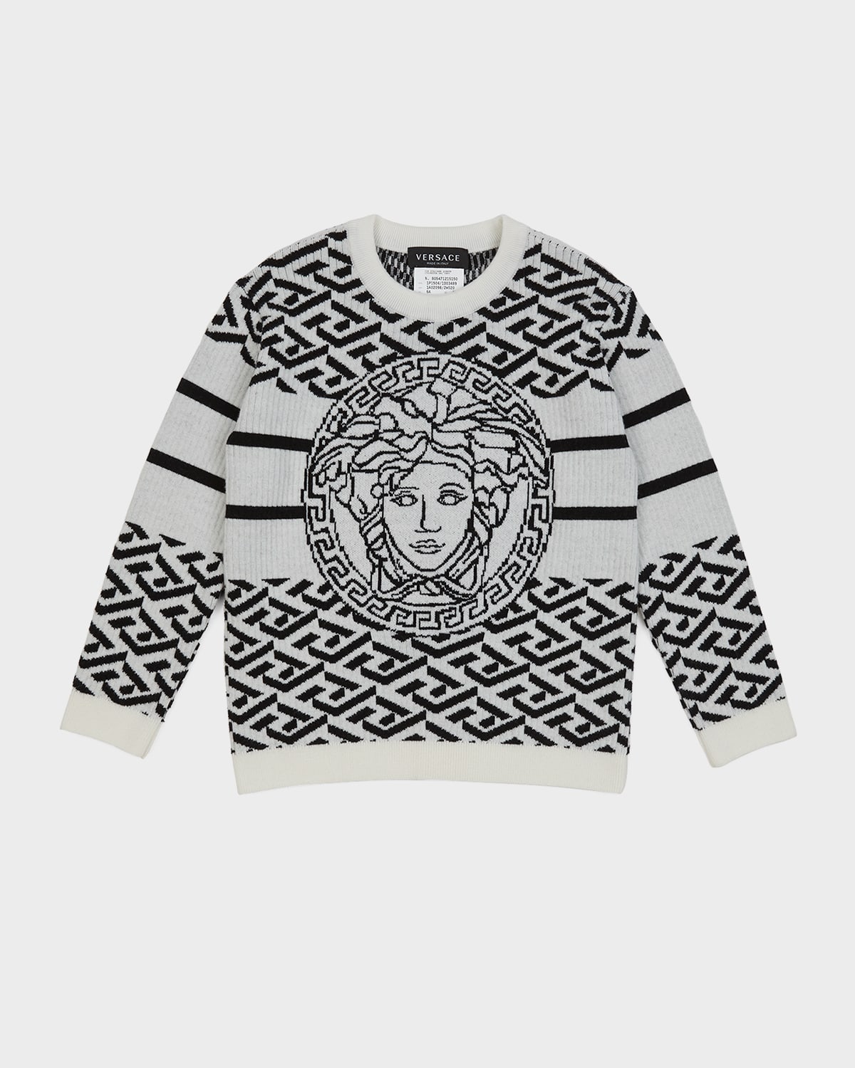 Versace Medusa Greca Cotton And Wool Sweater In White/black