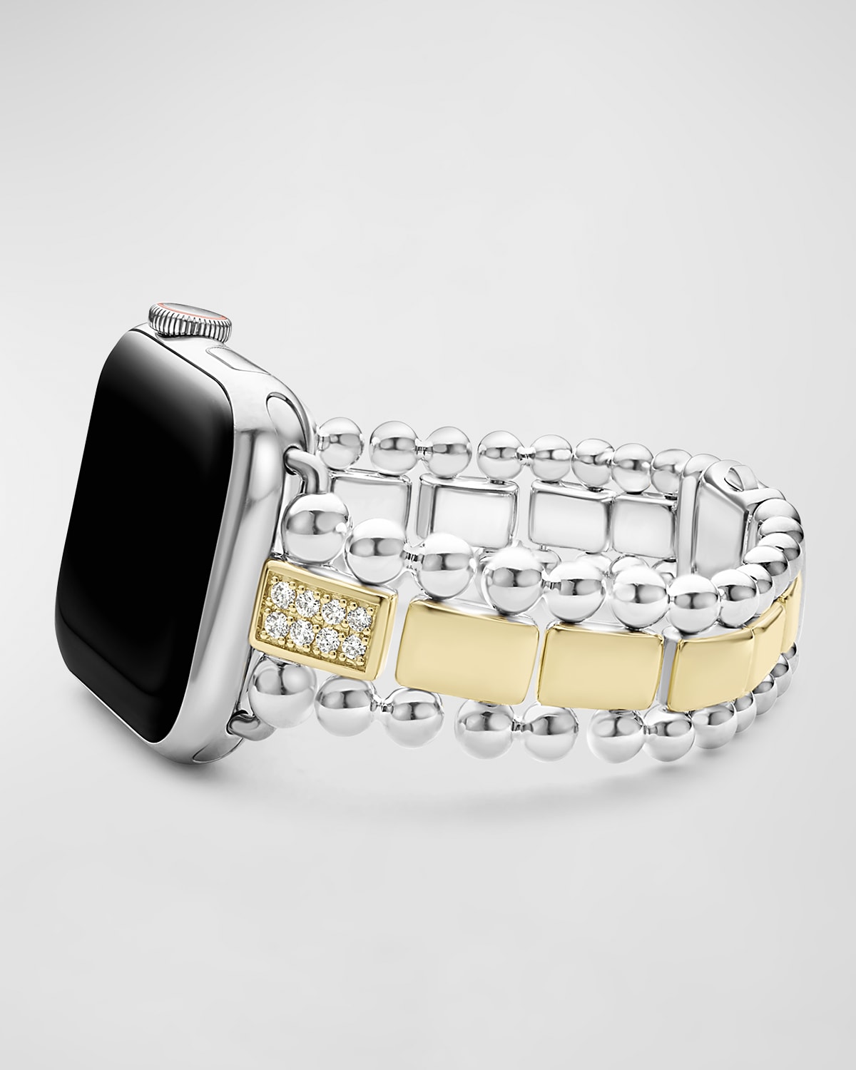 Smart Caviar Two-Tone Sterling Silver and 18k Yellow Gold Diamond 2-Link Apple Watch Bracelet, 38-45mm