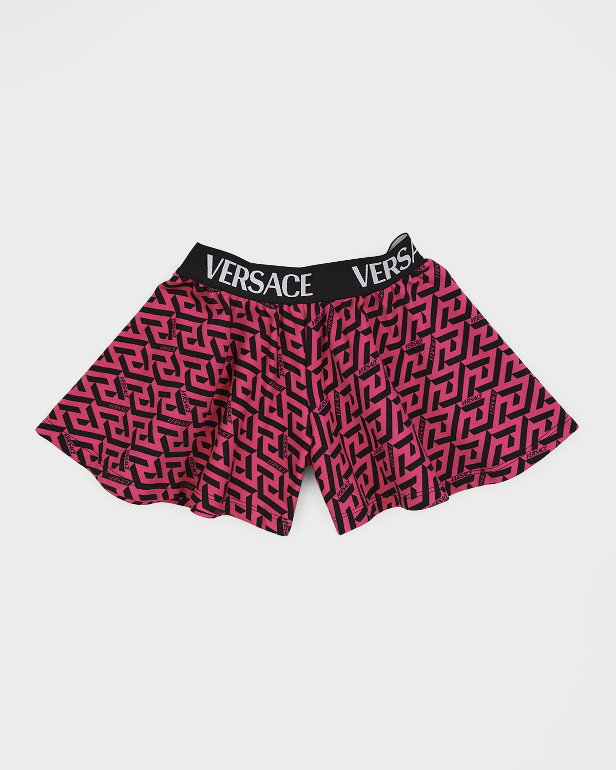 Versace Kids' Girl's La Greca Logo-waist Shorts, 4-6 In Nero/fuchsia