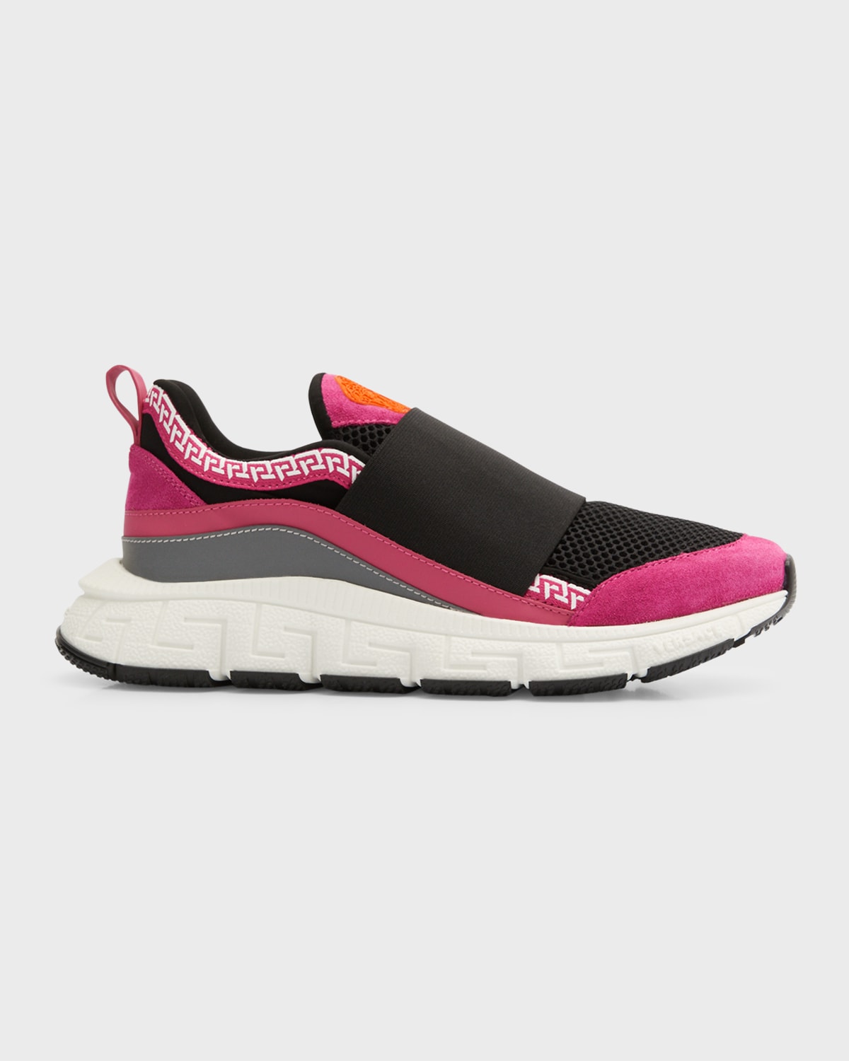 Versace Colour-block Slip-on Sneakers In Nero/silv/fuchsia