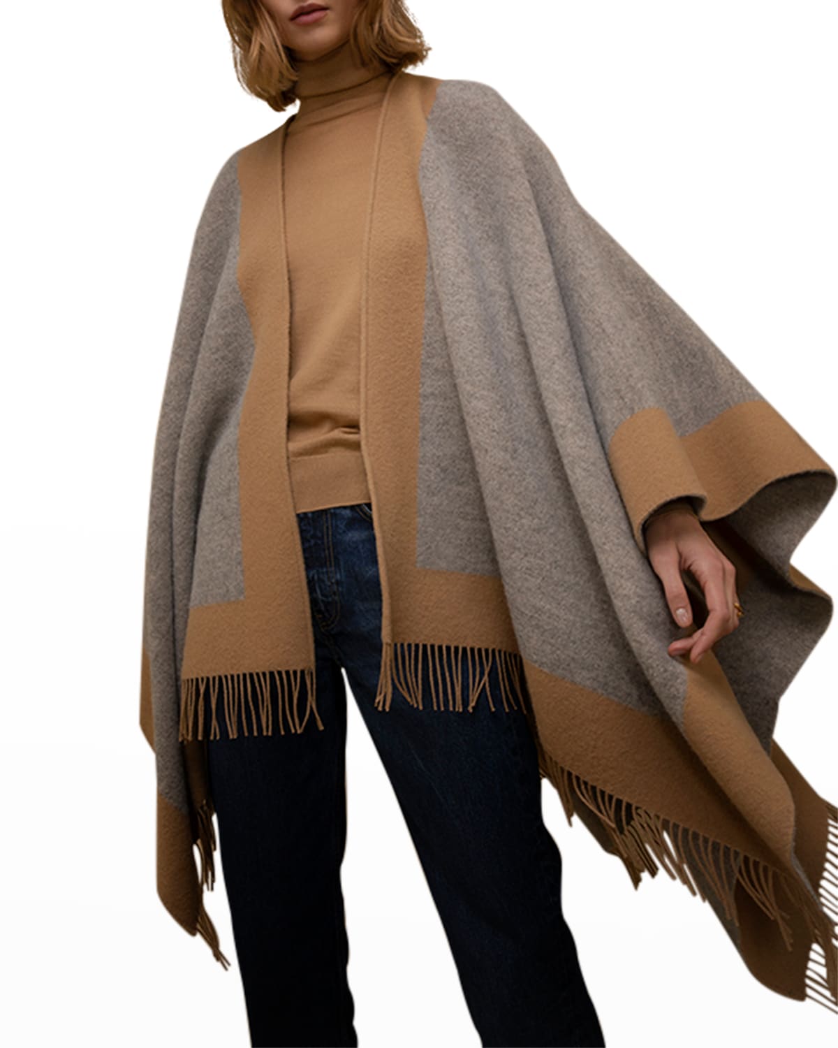 Johnstons Of Elgin Two-tone Wool Cape In Camel
