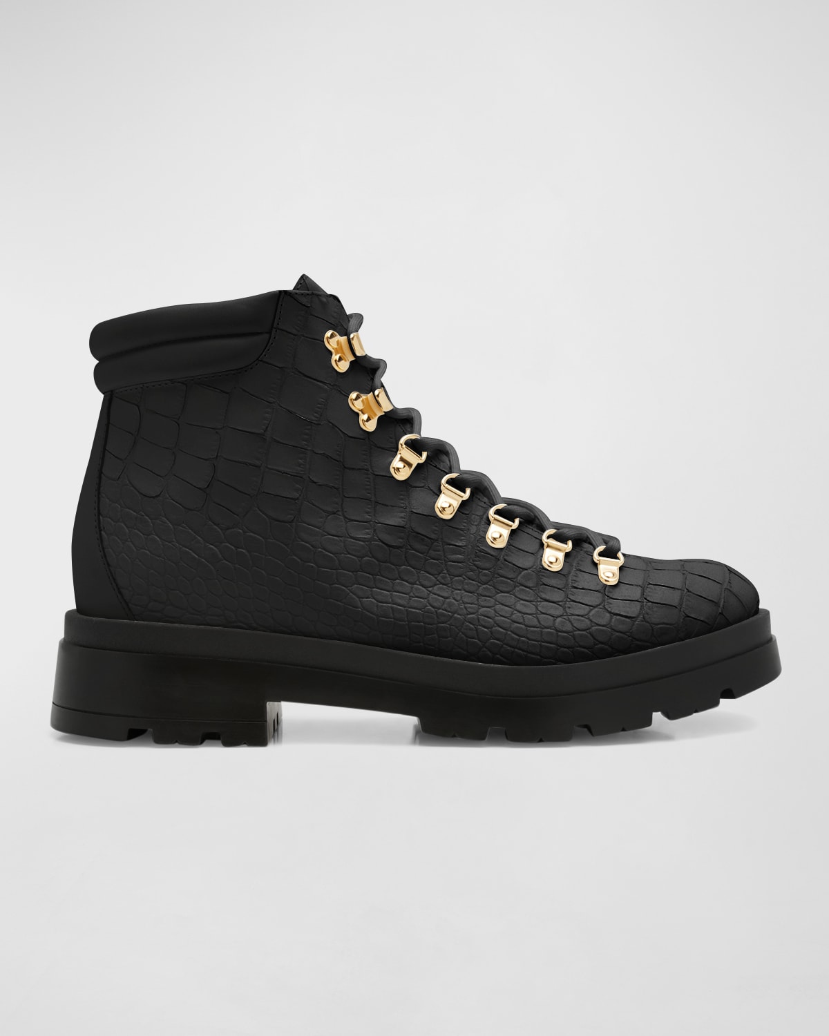 Shop Giuseppe Zanotti Men's Croc-effect Leather Lace-up Boots In Nero