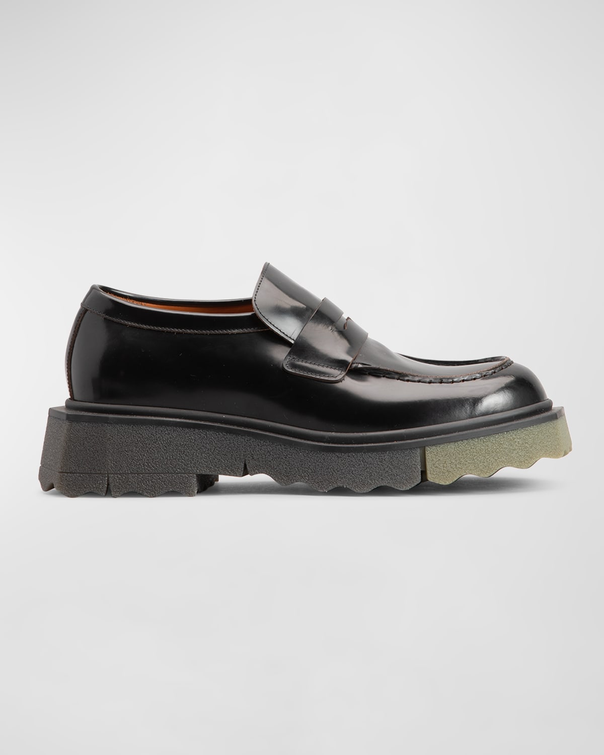 Off-white Leather Sponge Loafers In Black Army Green