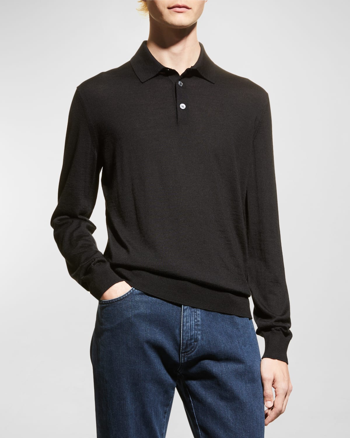 Shop Zegna Men's Cashmere-silk Polo Shirt In Black Solid