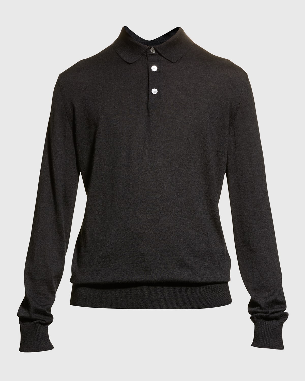 Zegna Cashseta Essential Long Sleeve Regular Fit Polo Shirt In Black Solid