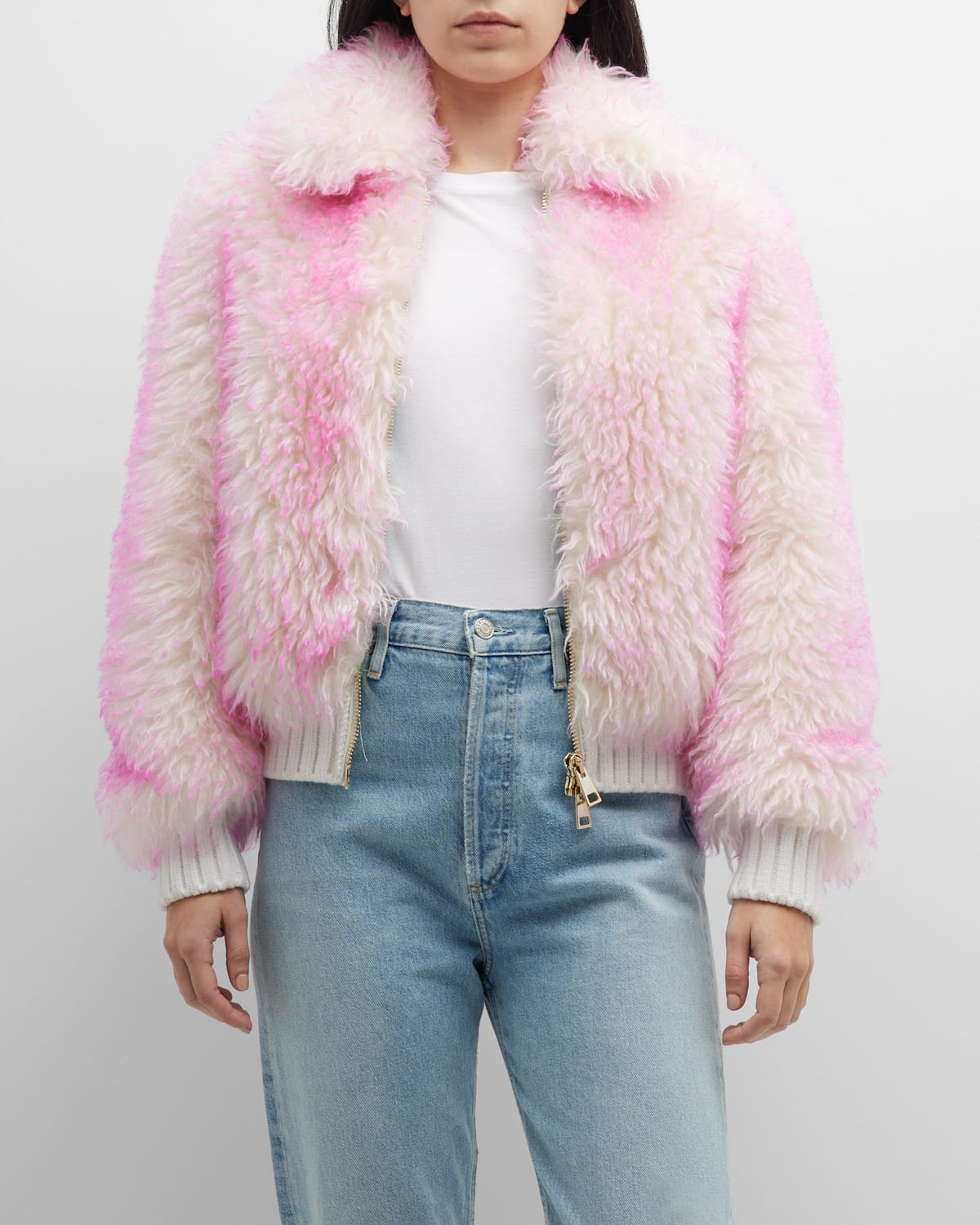 Becagli Dyed Faux Fur Bomber Jacket In Candy