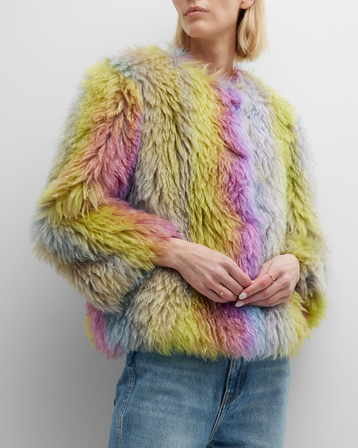 Becagli Dyed Faux Fur Short Coat In Rainbow