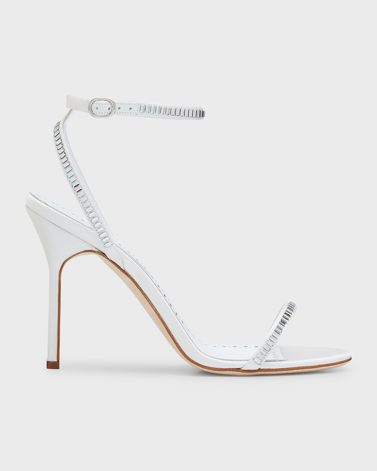 Manolo Blahnik Crinastra Crystal Ankle-strap Sandals In White