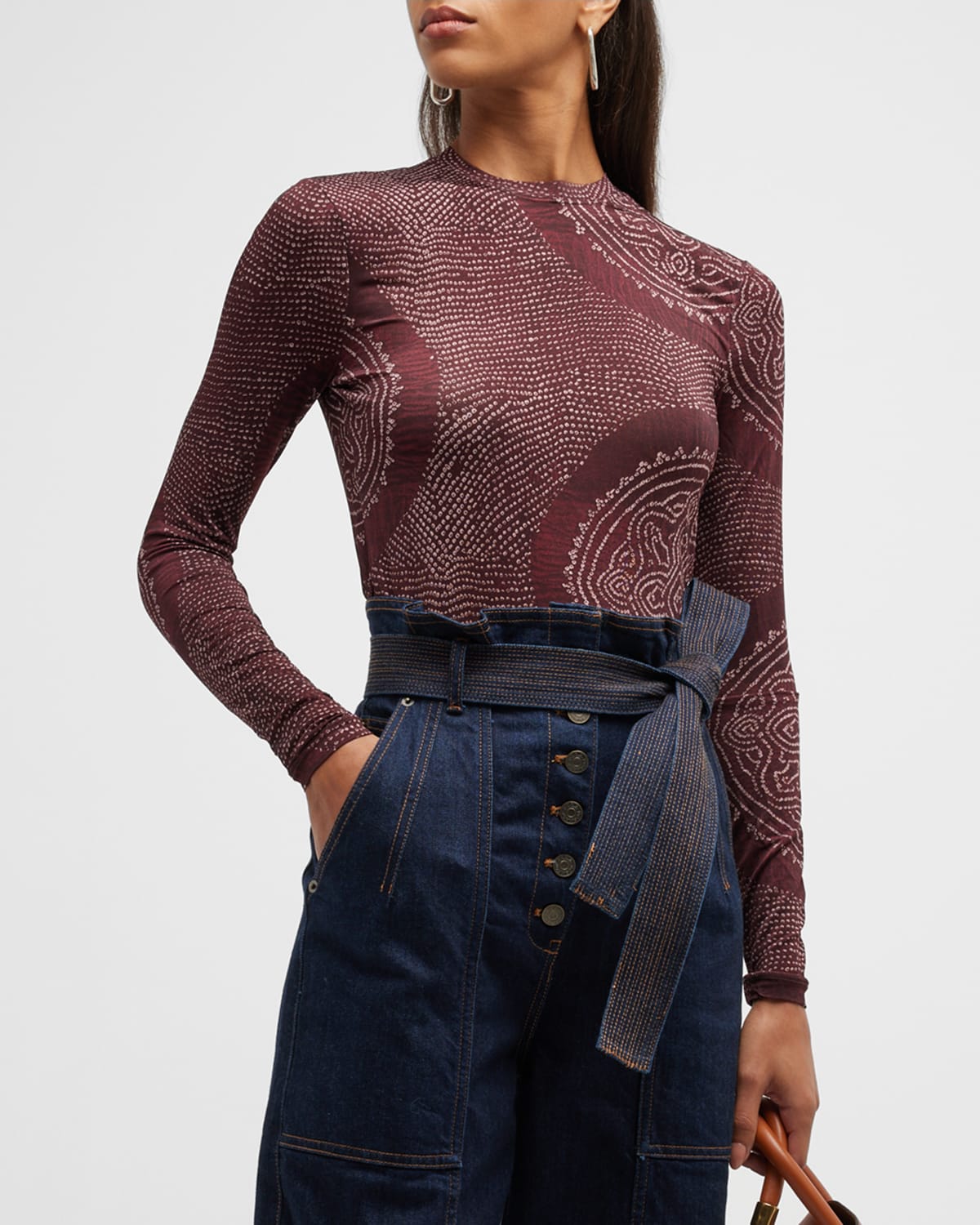 Ulla Johnson Aurelia Printed Tricot Turtleneck Top In Garnet