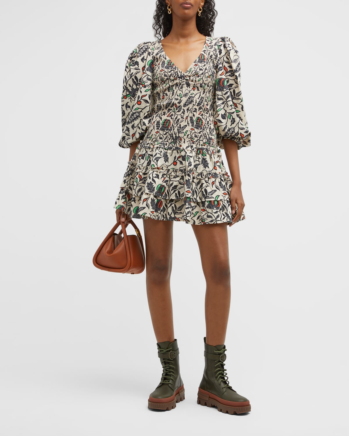 LOVE THE LABEL Audrey Smocked Puff-Sleeve Mini Dress