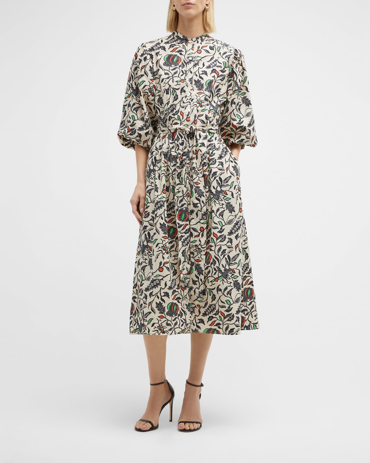 LOVE THE LABEL Lola Belted Puff-Sleeve Floral Midi Dress