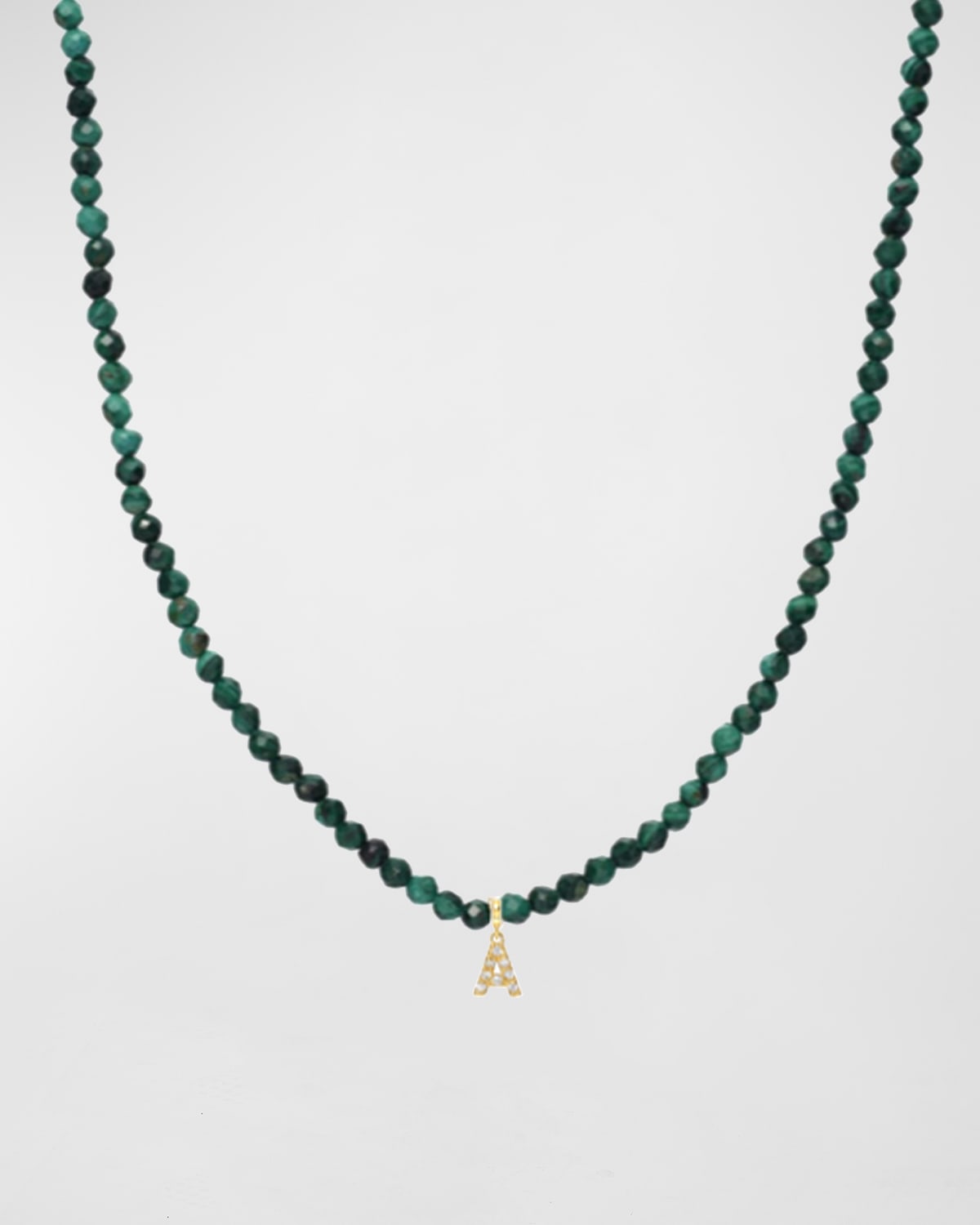Zoe Lev Jewelry Malachite Beaded Mini Diamond Spaced Initial Necklace In T