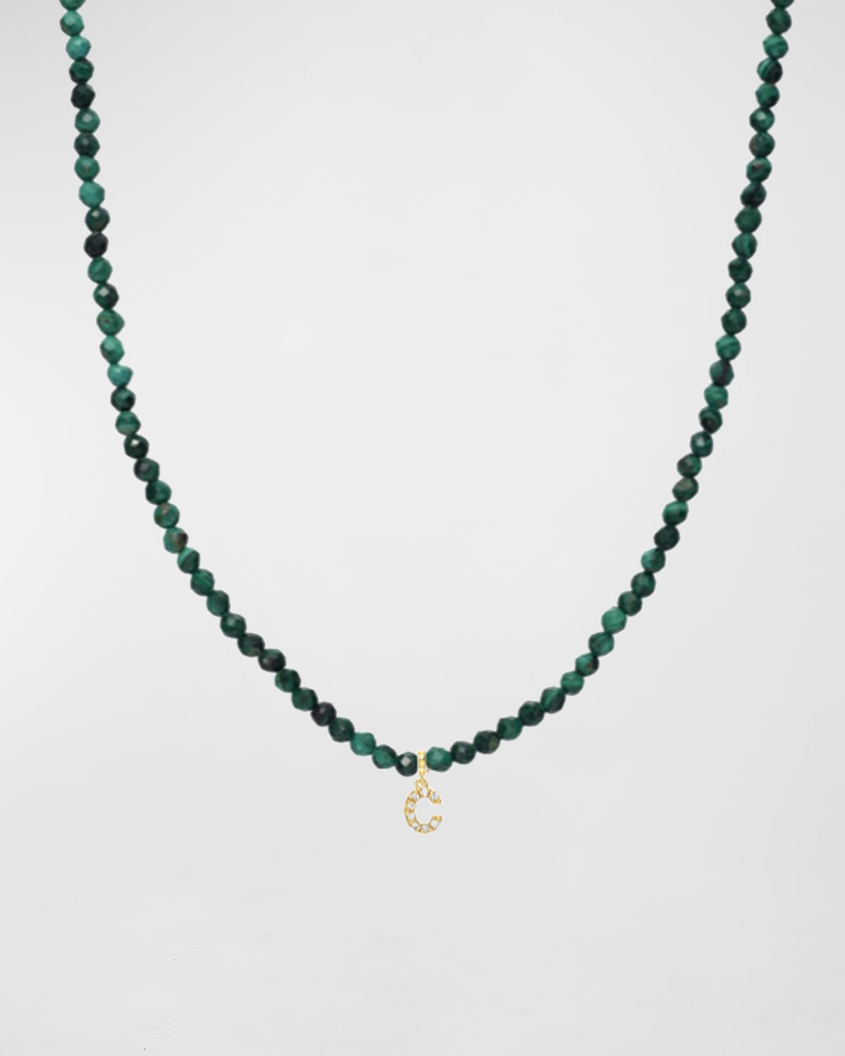 Zoe Lev Jewelry Malachite Beaded Mini Diamond Spaced Initial Necklace In C