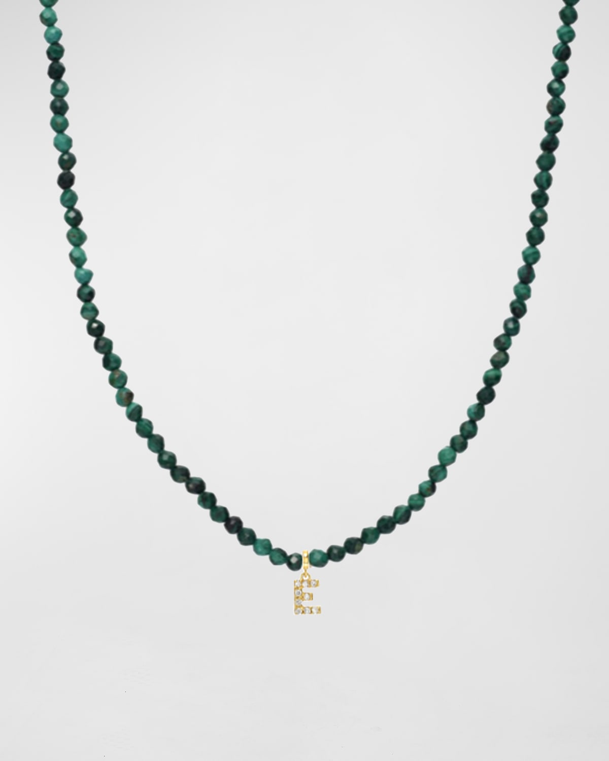 Zoe Lev Jewelry Malachite Beaded Mini Diamond Spaced Initial Necklace In E