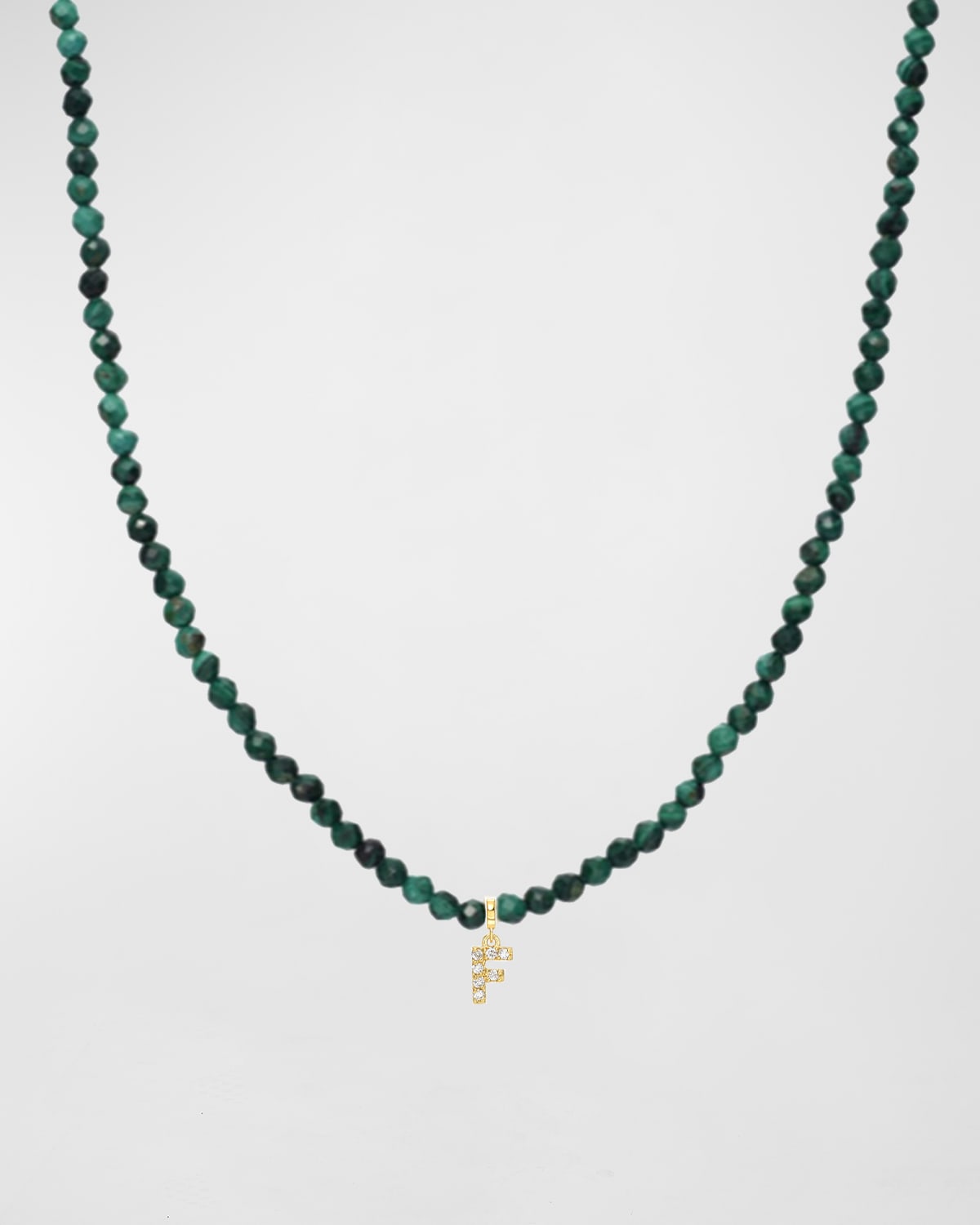 Zoe Lev Jewelry Malachite Beaded Mini Diamond Spaced Initial Necklace In F