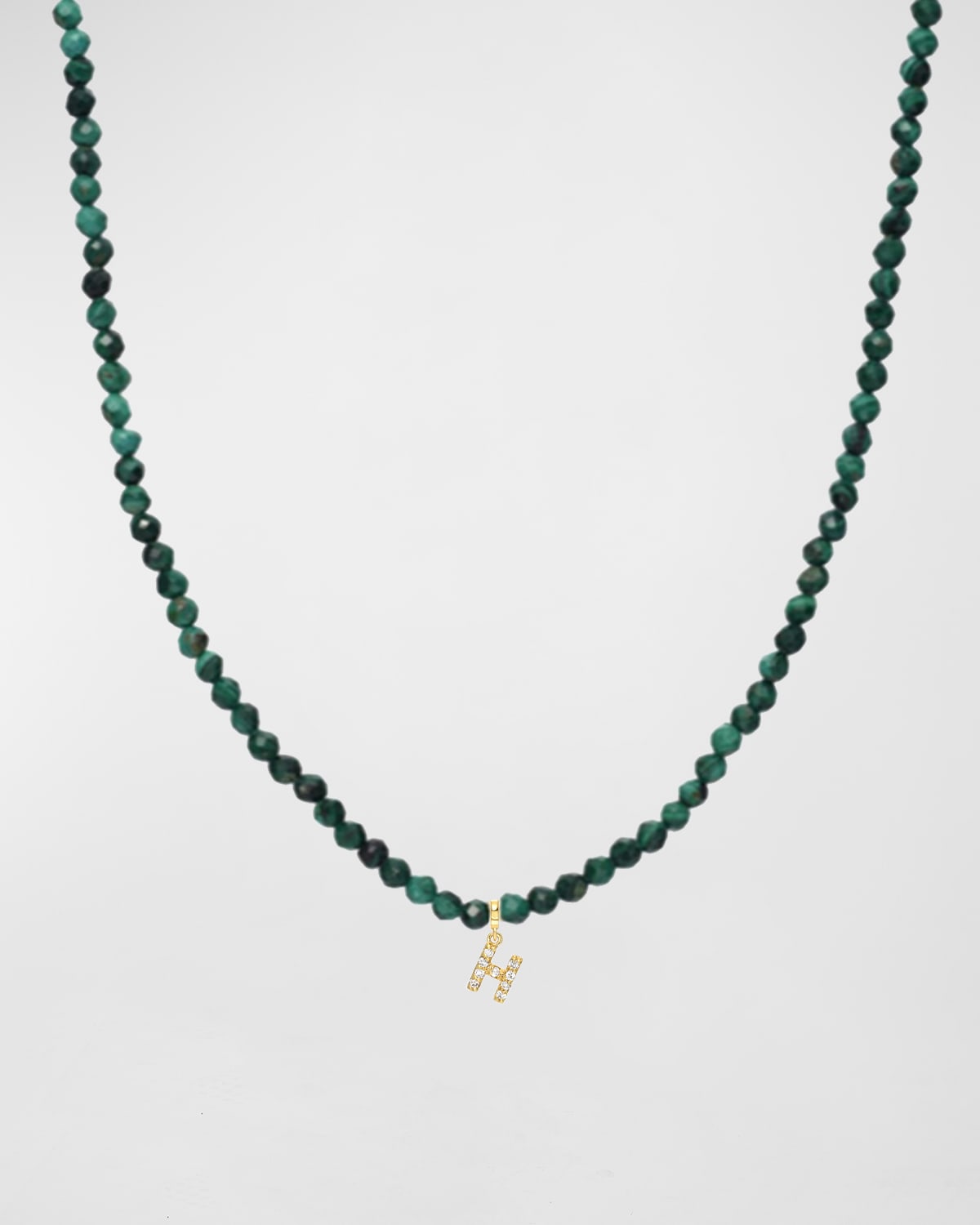 Zoe Lev Jewelry Malachite Beaded Mini Diamond Spaced Initial Necklace In H