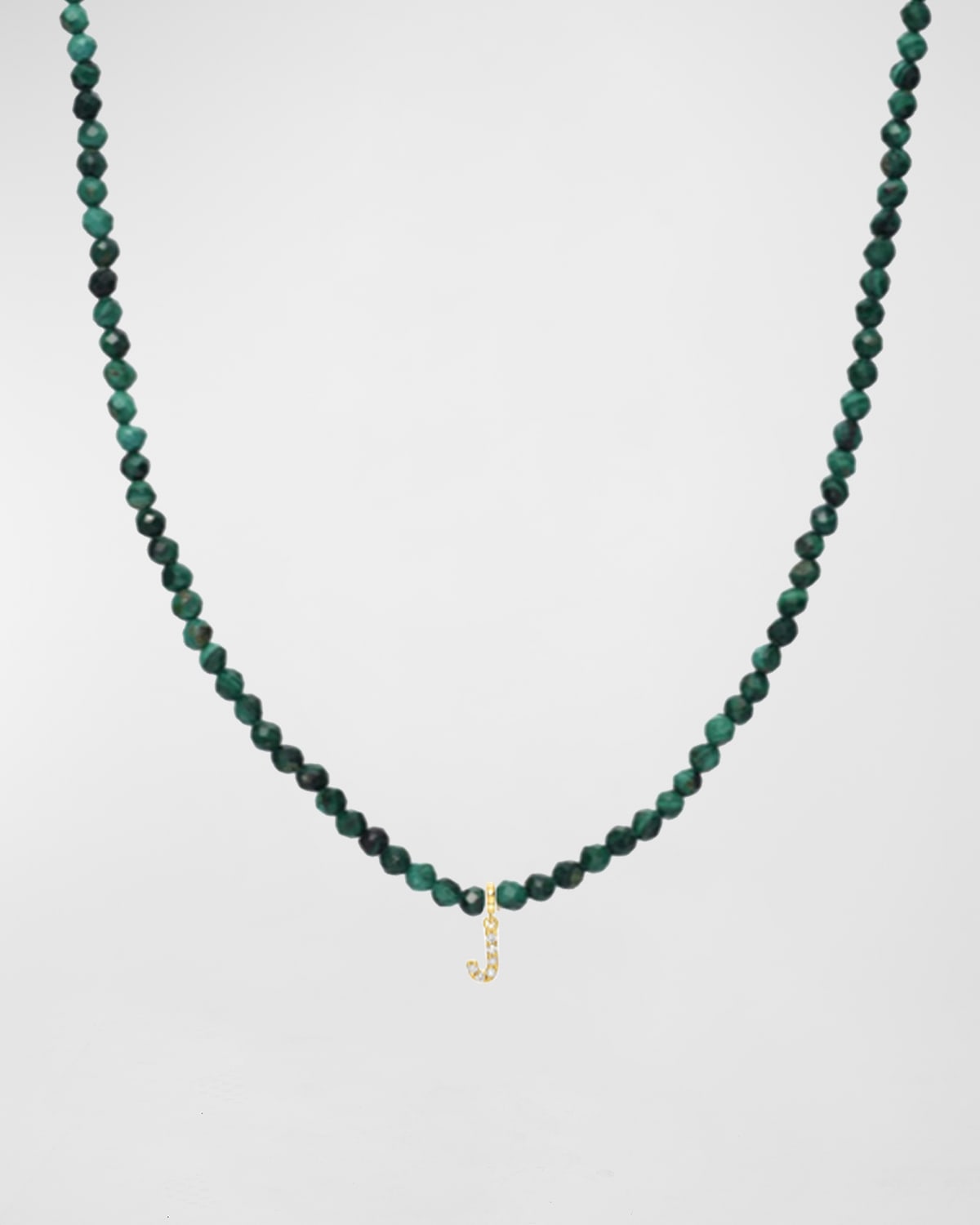 Zoe Lev Jewelry Malachite Beaded Mini Diamond Spaced Initial Necklace In J
