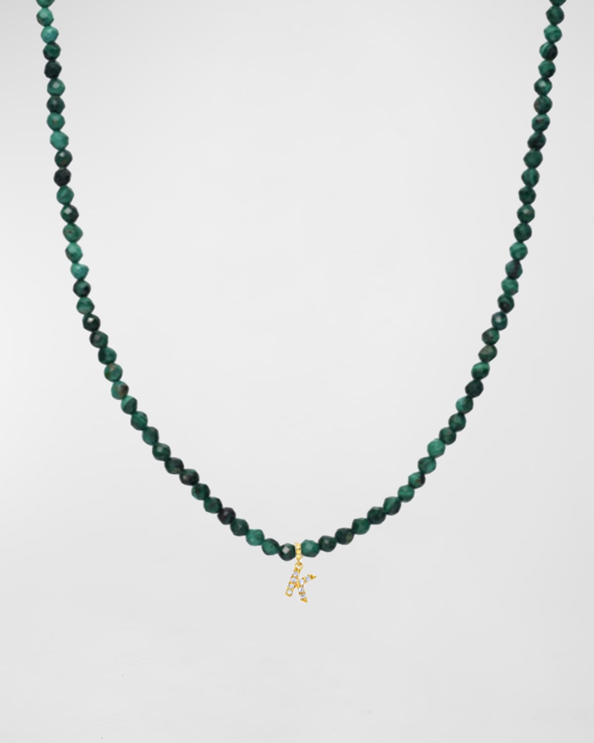 Zoe Lev Jewelry Malachite Beaded Mini Diamond Spaced Initial Necklace In K