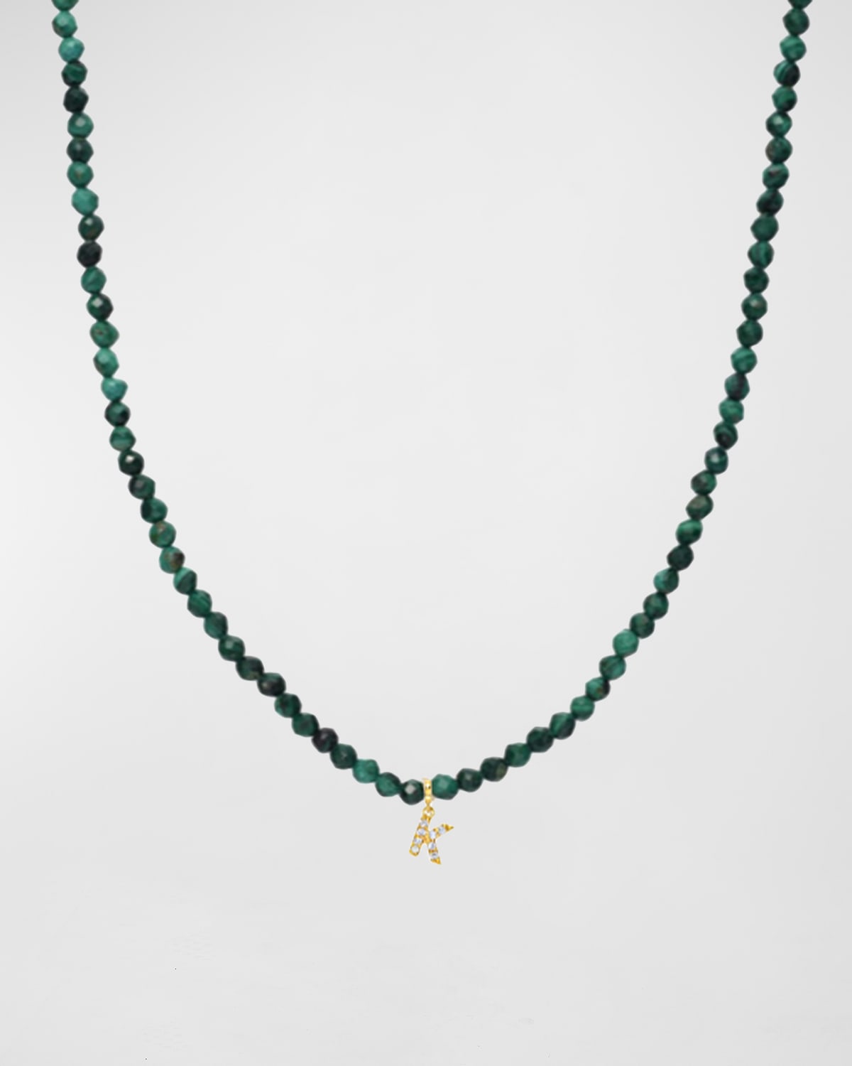 Malachite Beaded Mini Diamond Spaced Initial Necklace