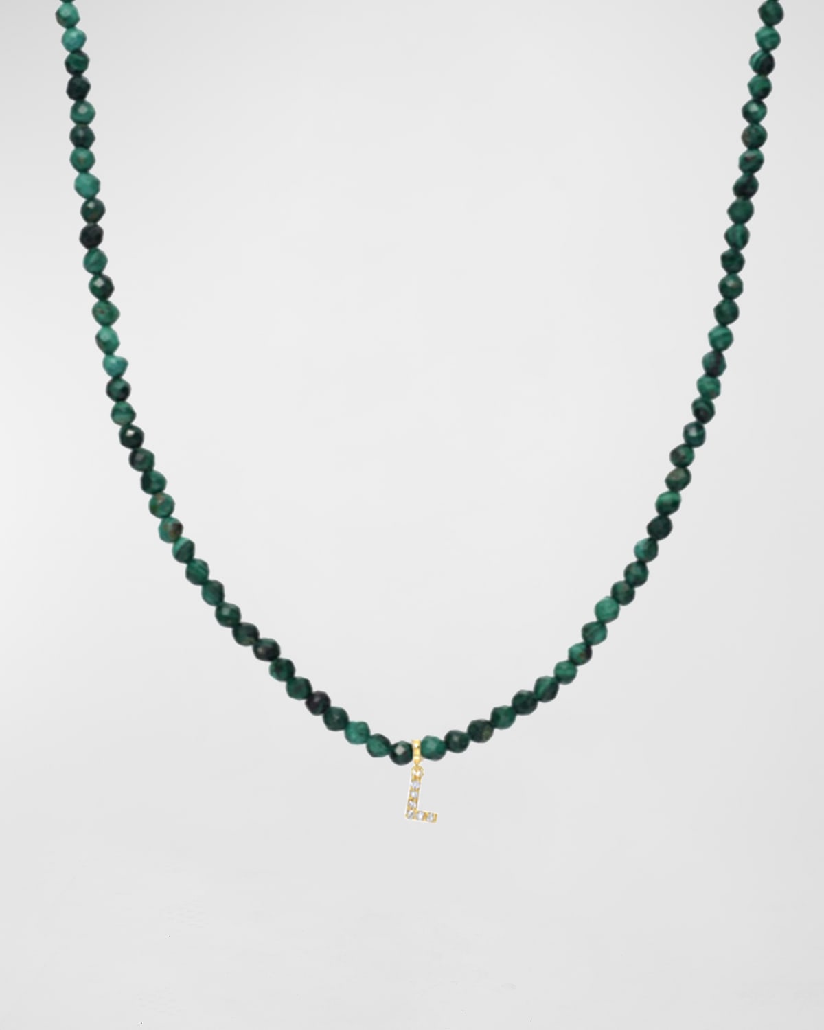 Zoe Lev Jewelry Malachite Beaded Mini Diamond Spaced Initial Necklace In L