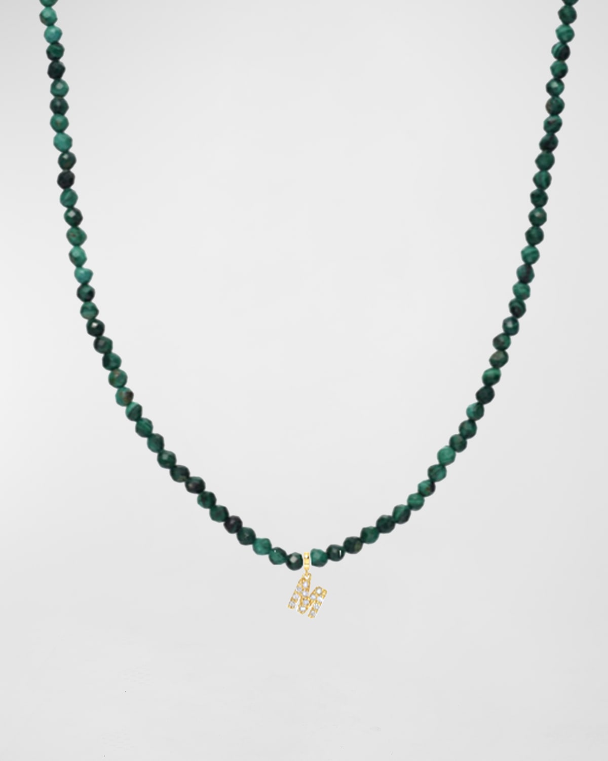 Zoe Lev Jewelry Malachite Beaded Mini Diamond Spaced Initial Necklace