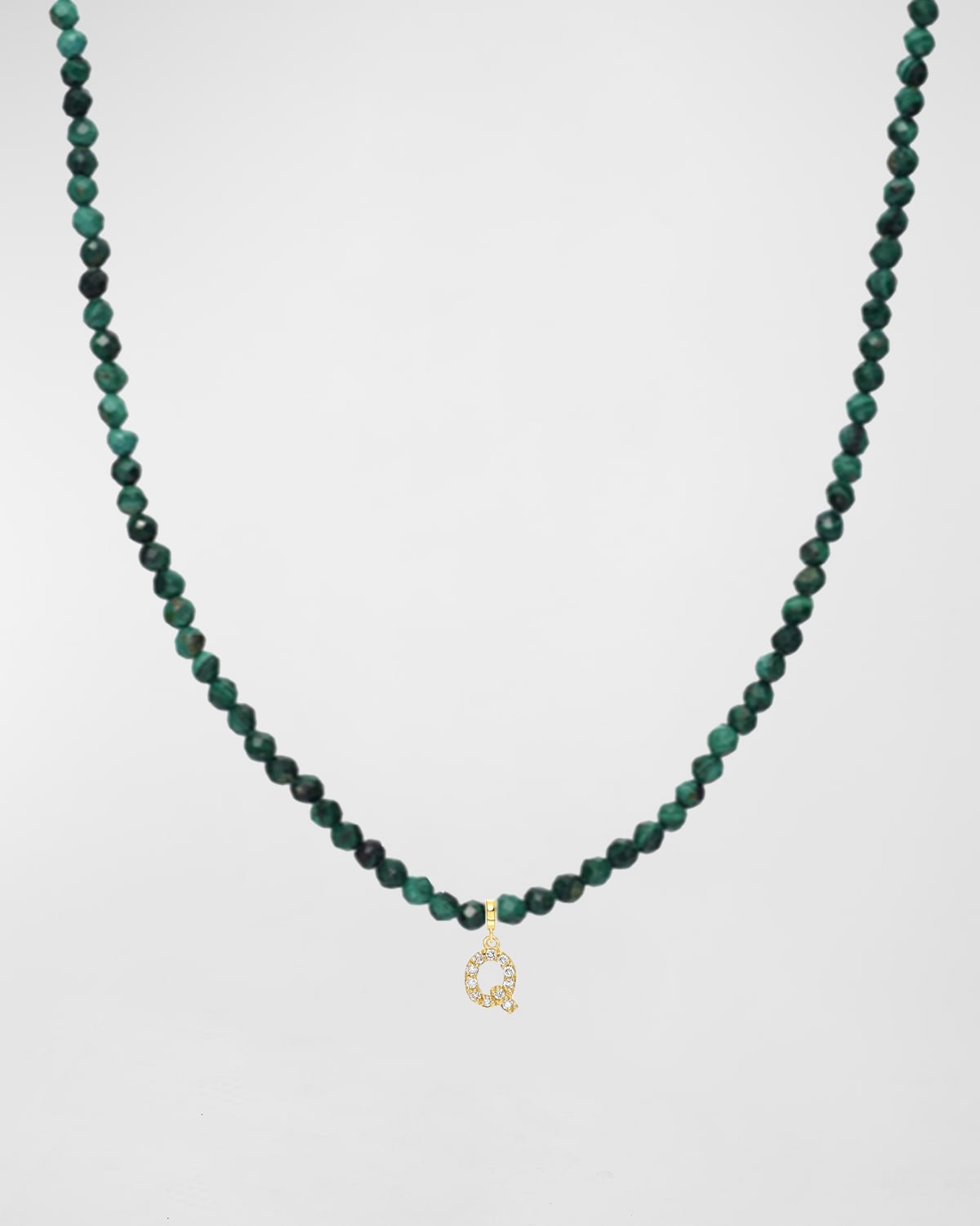 Zoe Lev Jewelry Malachite Beaded Mini Diamond Spaced Initial Necklace In Q