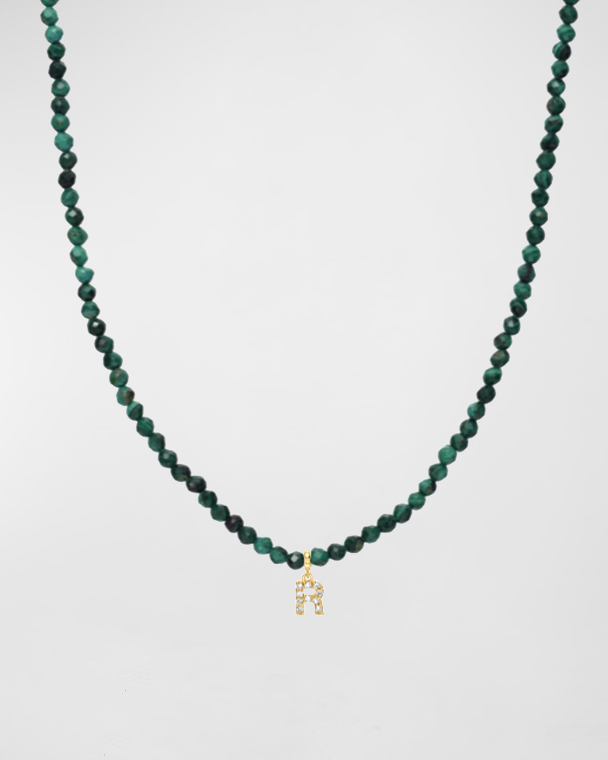 Zoe Lev Jewelry Malachite Beaded Mini Diamond Spaced Initial Necklace In R