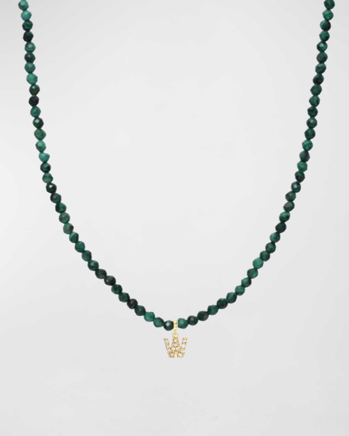 Zoe Lev Jewelry Malachite Beaded Mini Diamond Spaced Initial Necklace In W