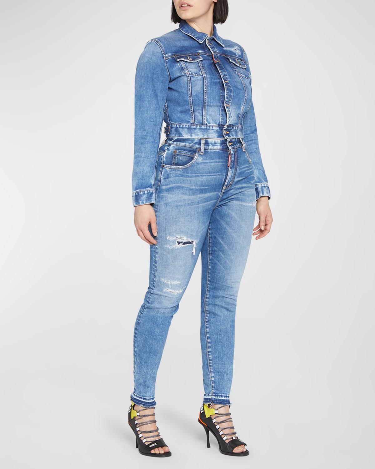 Dsquared2 Twiggy Distressed High-rise Skinny Jeans In Navy Blue