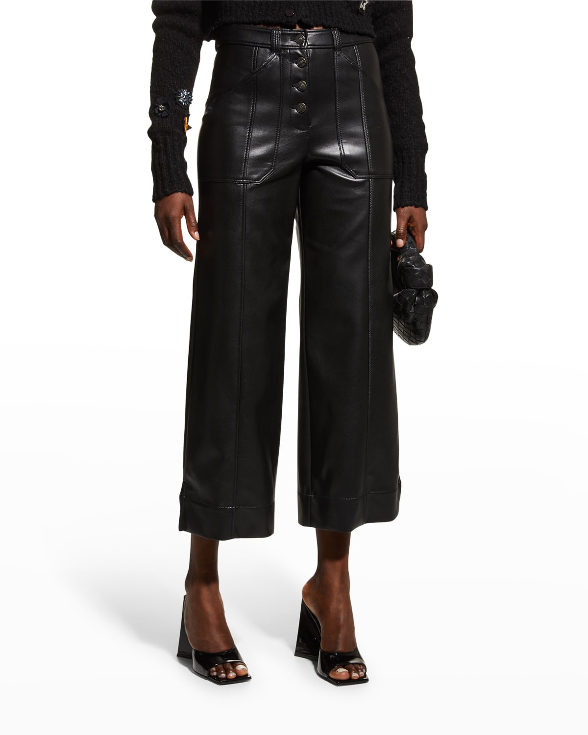 Cinq À Sept Benji Cropped Wide-leg Faux-leather Pants In Tobacco