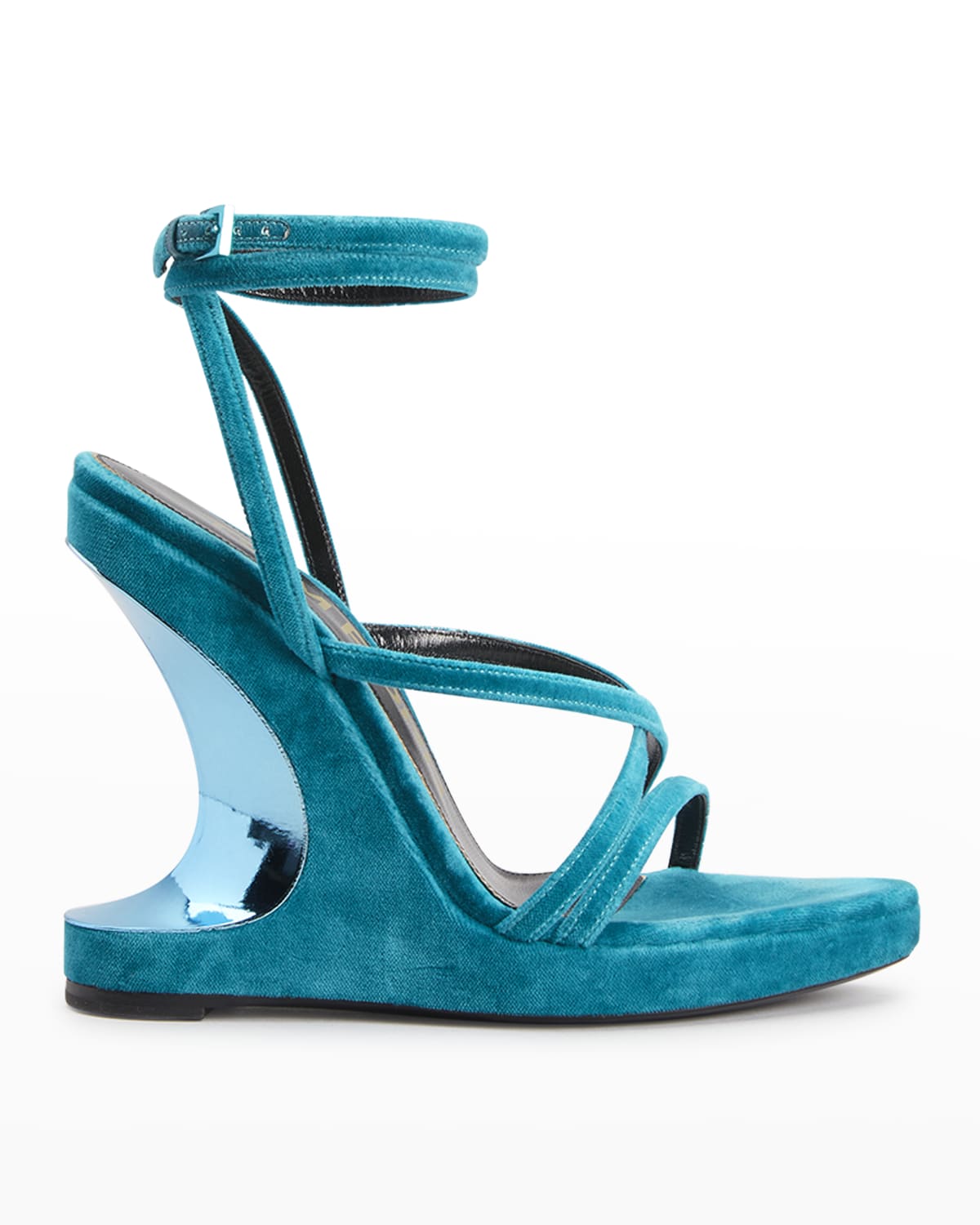 Tom Ford Velvet Ankle-strap Wedge Sandals In U4073 Agata Turq