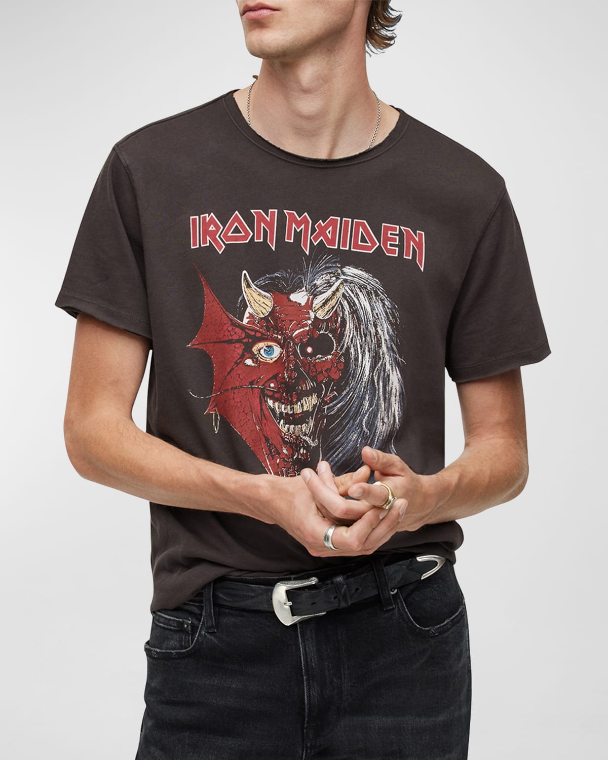 Shop John Varvatos Men's Iron Maiden Graphic T-shirt In Coal