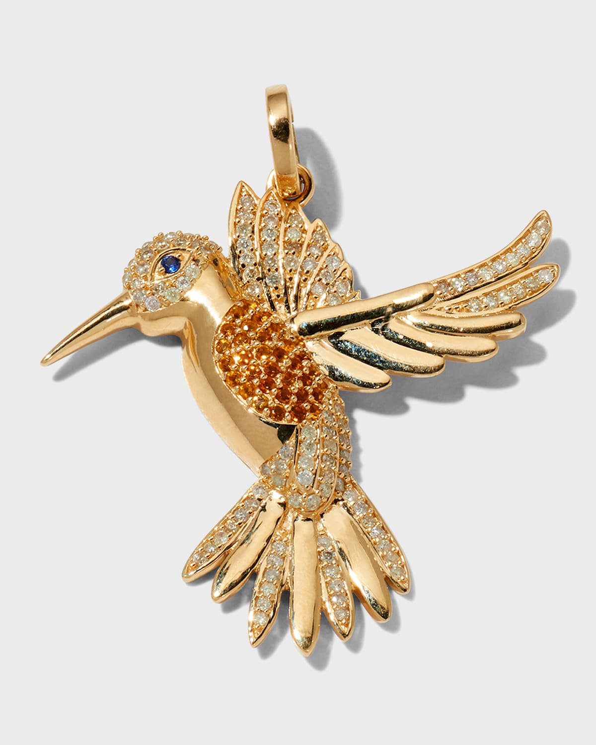 14K Yellow Gold Diamond, Citrine and Sapphire Bird Charm