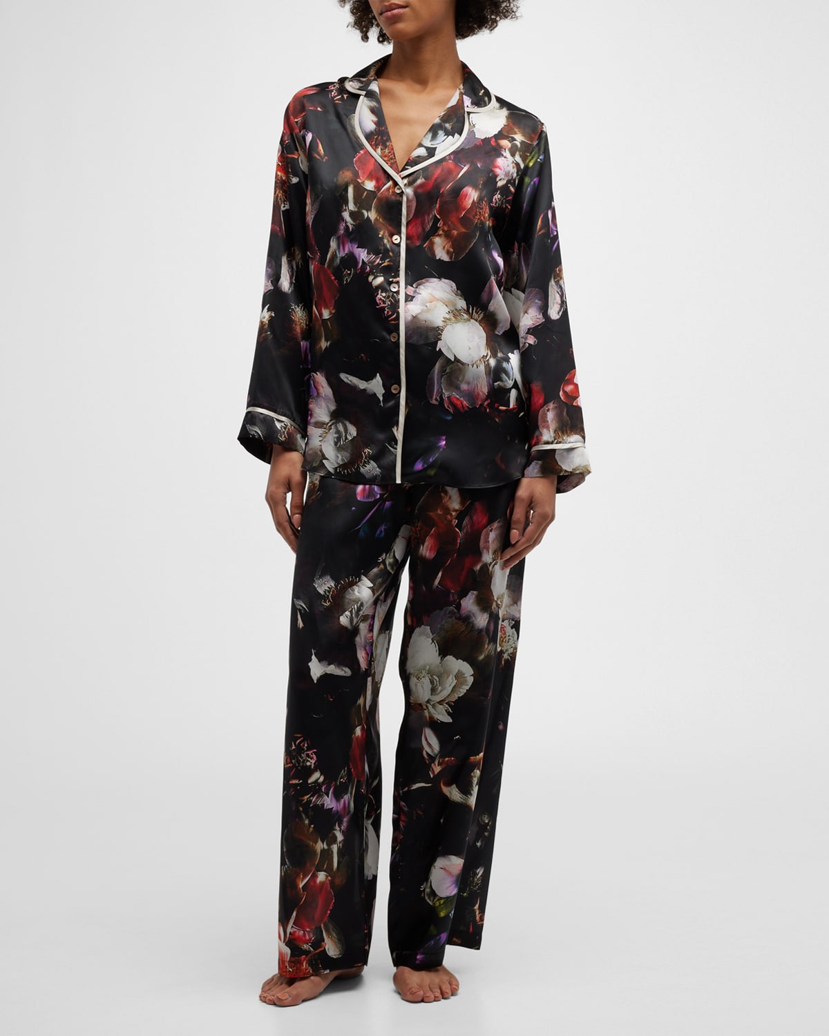 Christine Lingerie Moonlight Floral-Print Silk Pajama Set