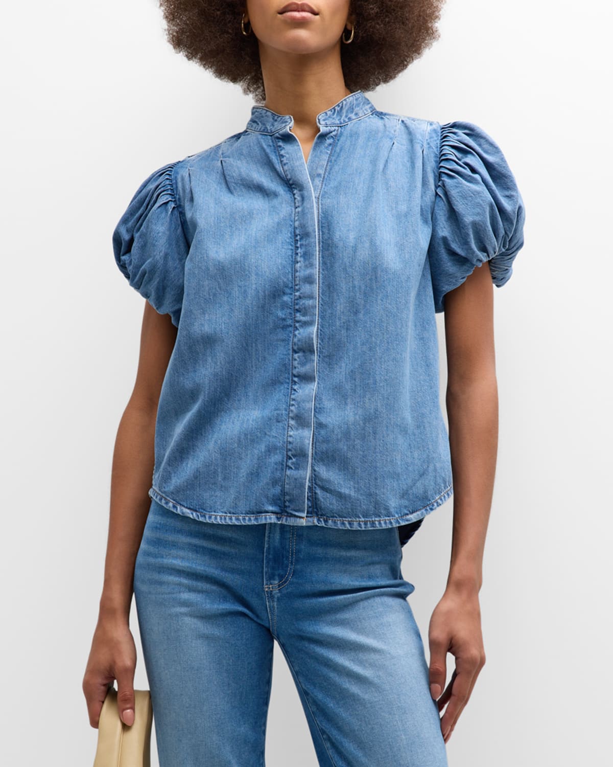 FRAME BUTTON-FRONT PUFFED-SLEEVE TOP