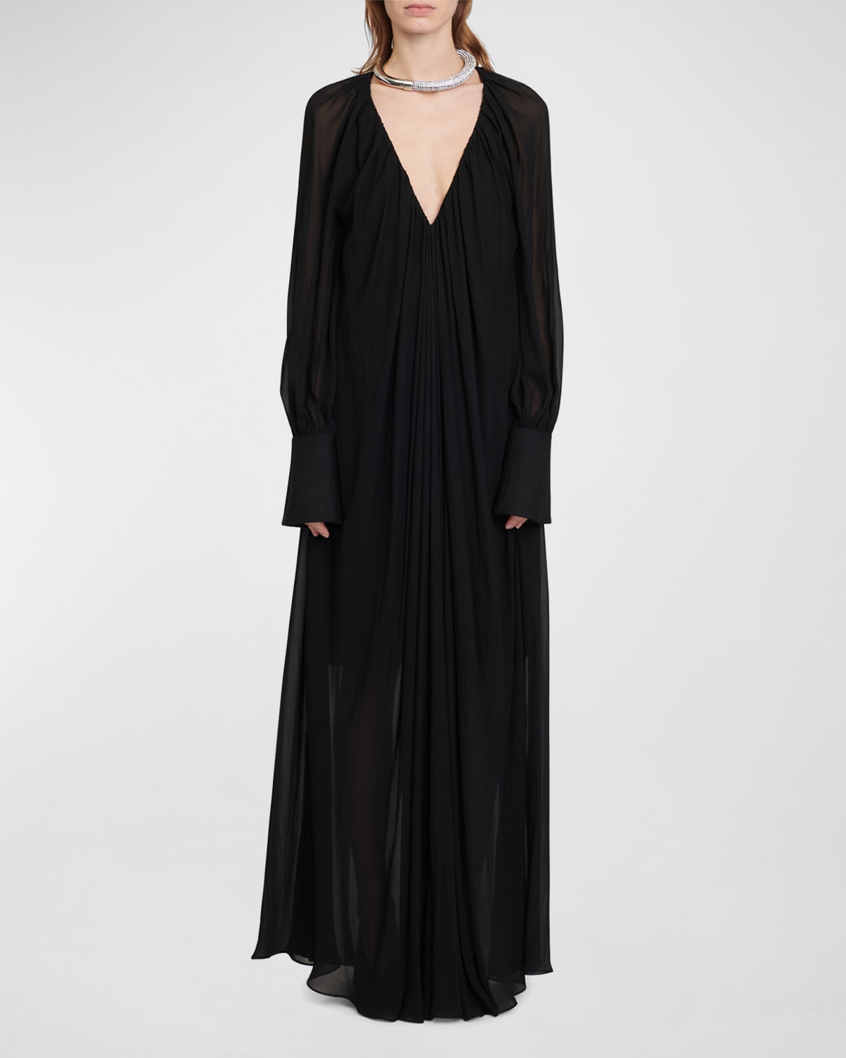 Maison Rabih Kayrouz Plunging Gathered Georgette Gown