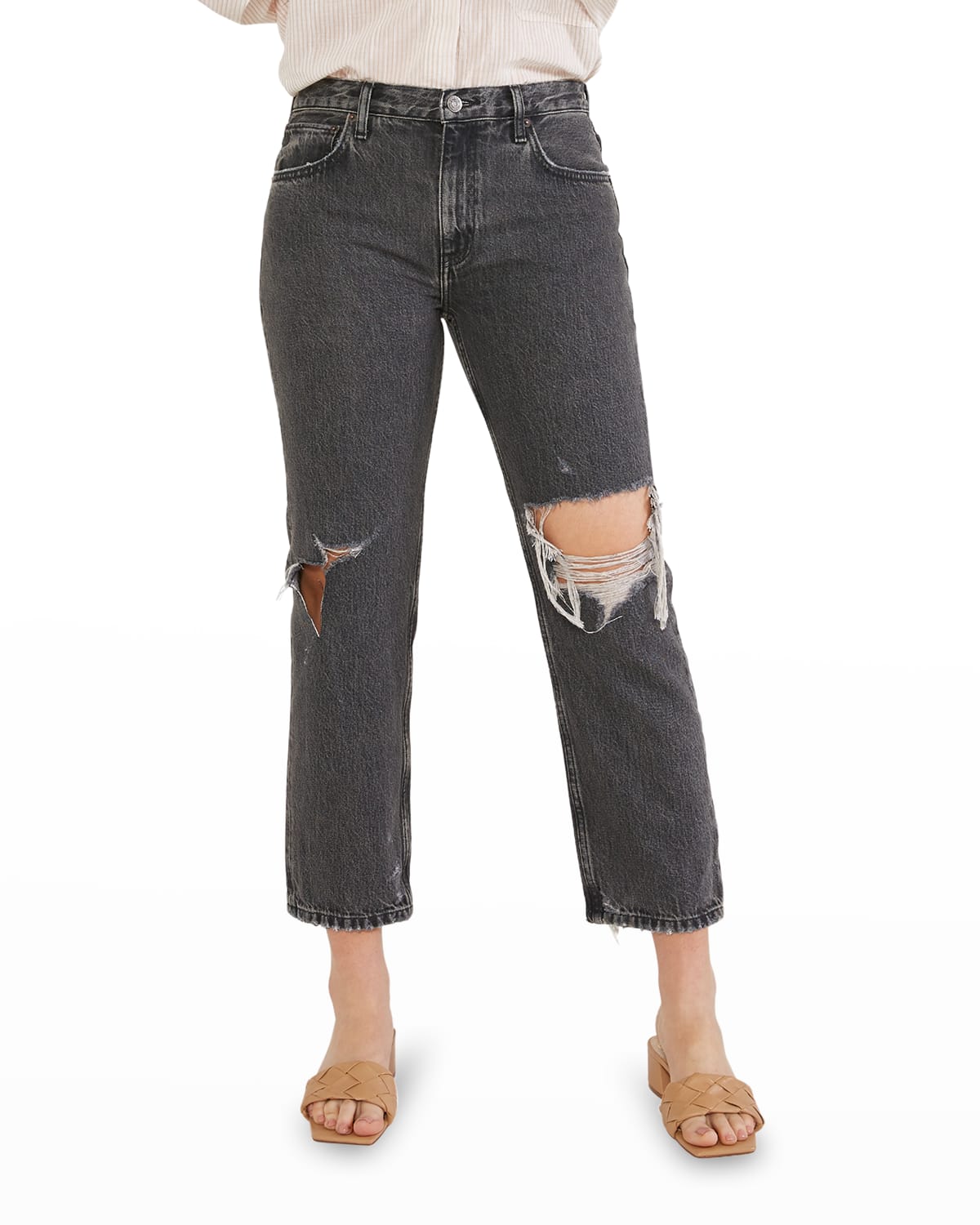 ETICA Rhea Distressed Straight-Leg Cropped Jeans