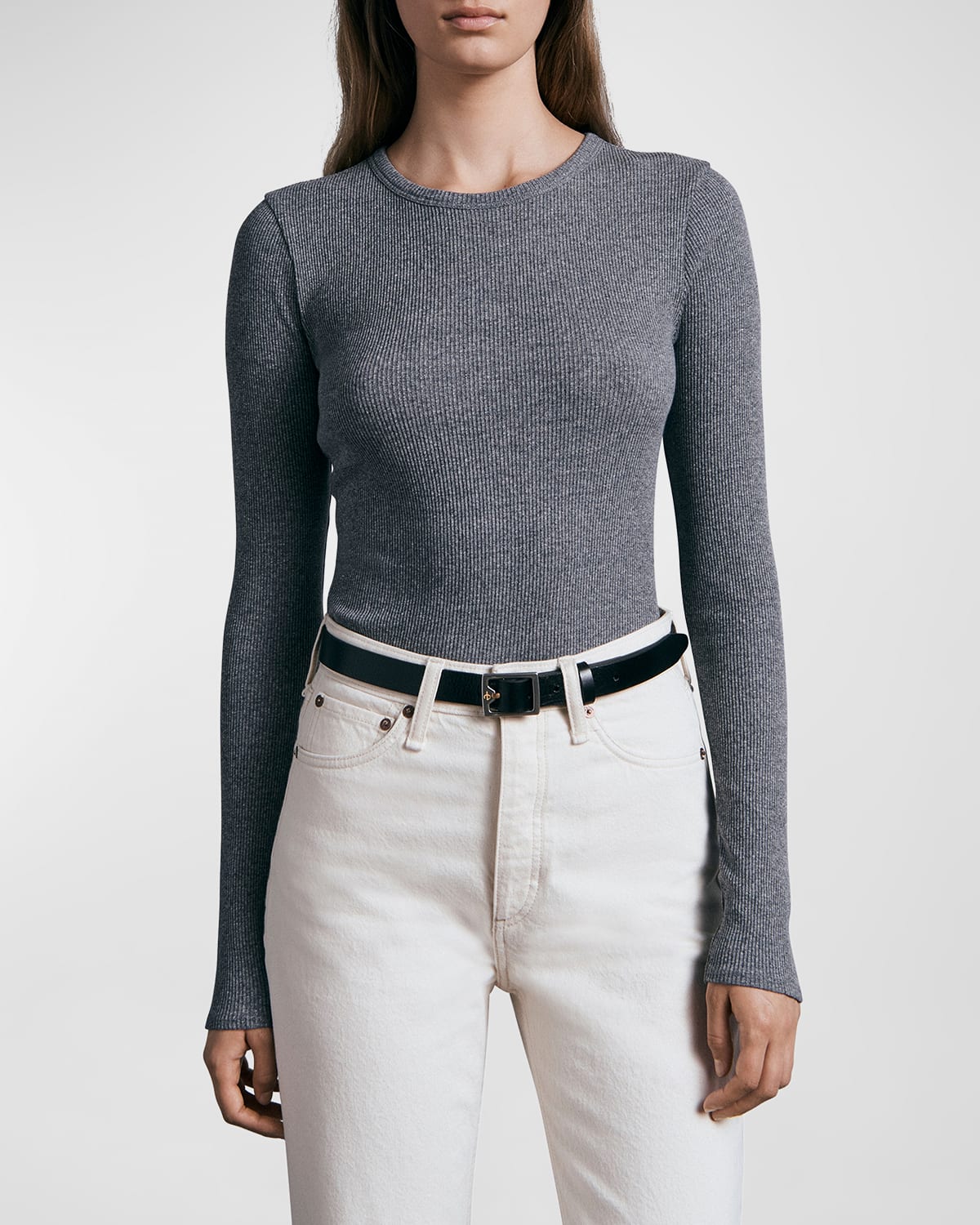 Rag & Bone Essential Rib Long-sleeve Top In Tawny