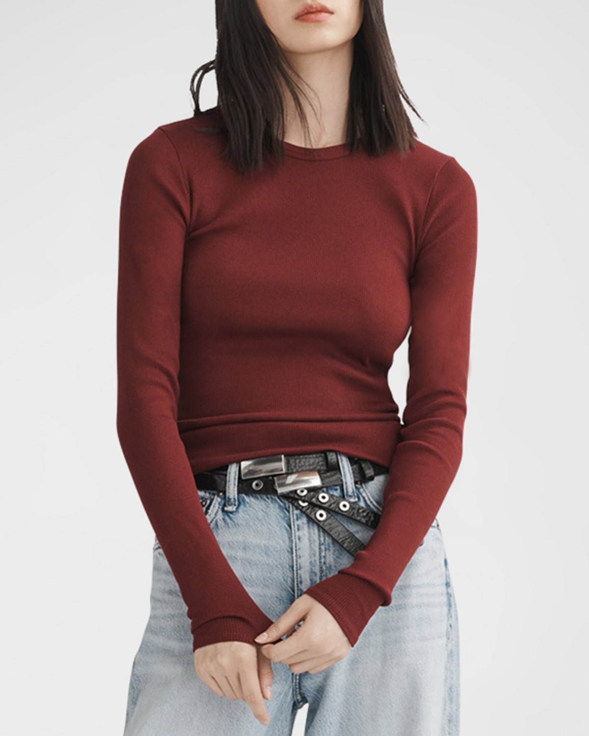 Shop Rag & Bone Ribbed Long-sleeve Top In Tawny