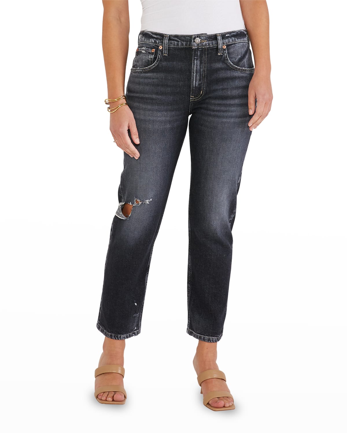 ETICA Rae Distressed Straight Cropped Jeans