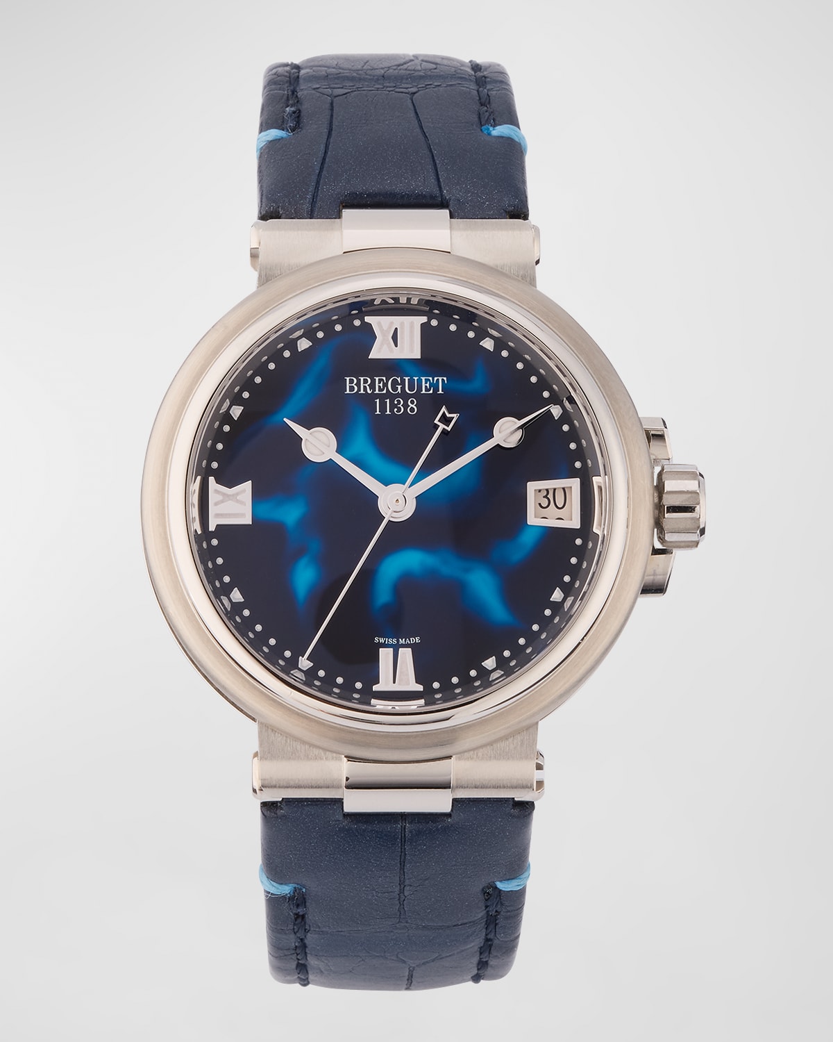 Breguet Stainless Steel Marine 33.8mm Watch with Blue Alligator Strap