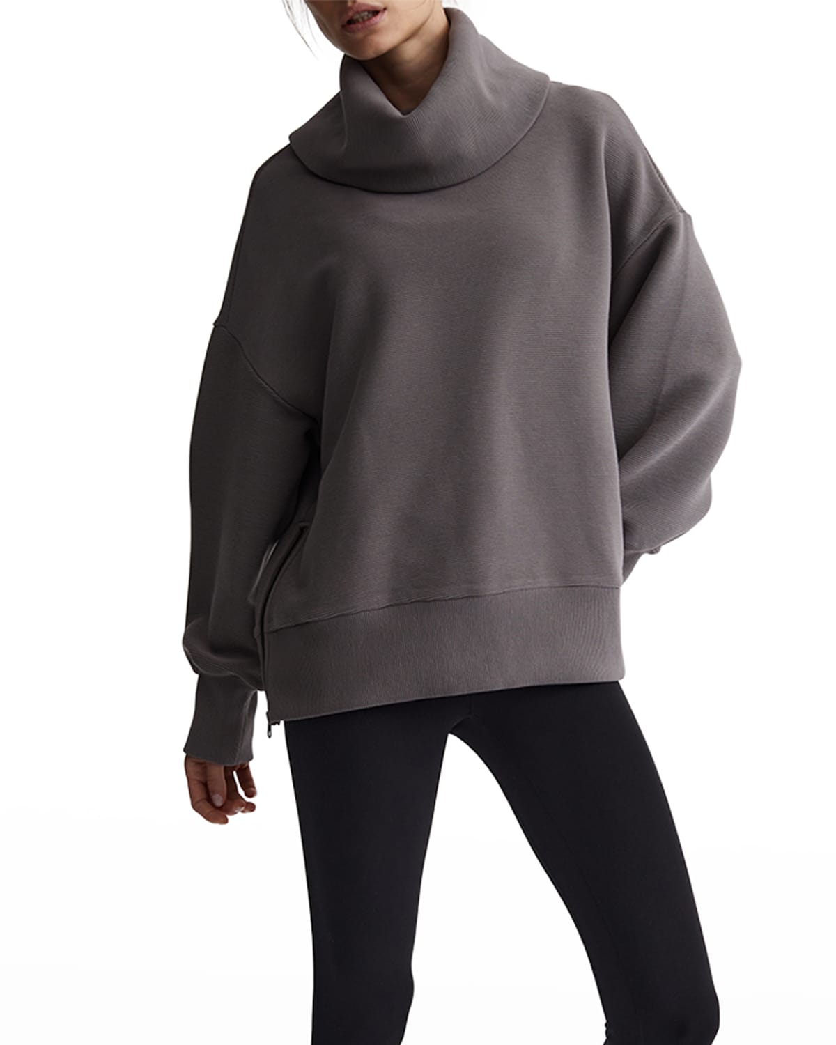 Varley Milton Oversized Ribbed Cotton-blend Jersey Turtleneck Sweatshirt In Deep Charcoal