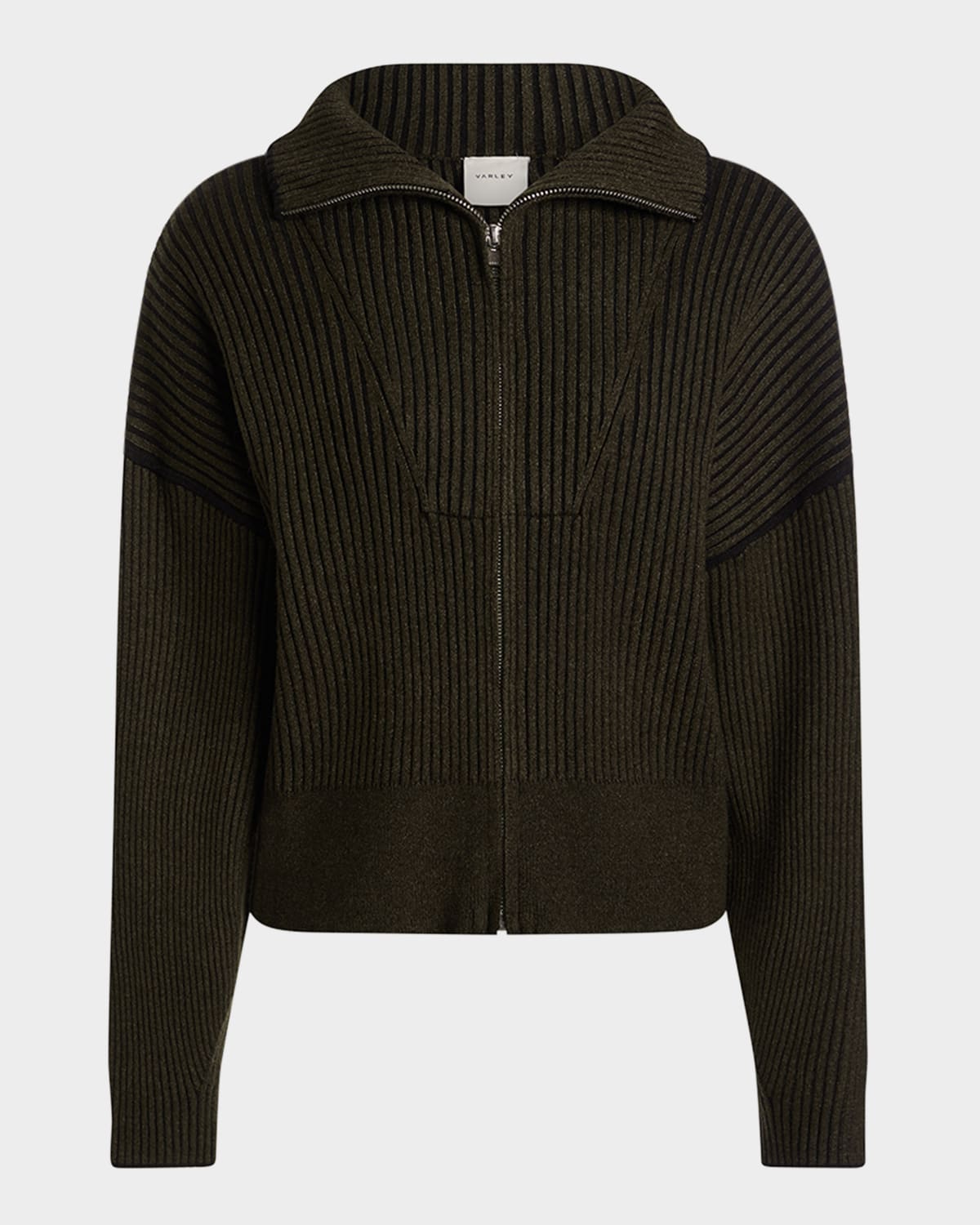 Varley Women's Carmen Zip-front Rib-knit Sweater In Dark Olive