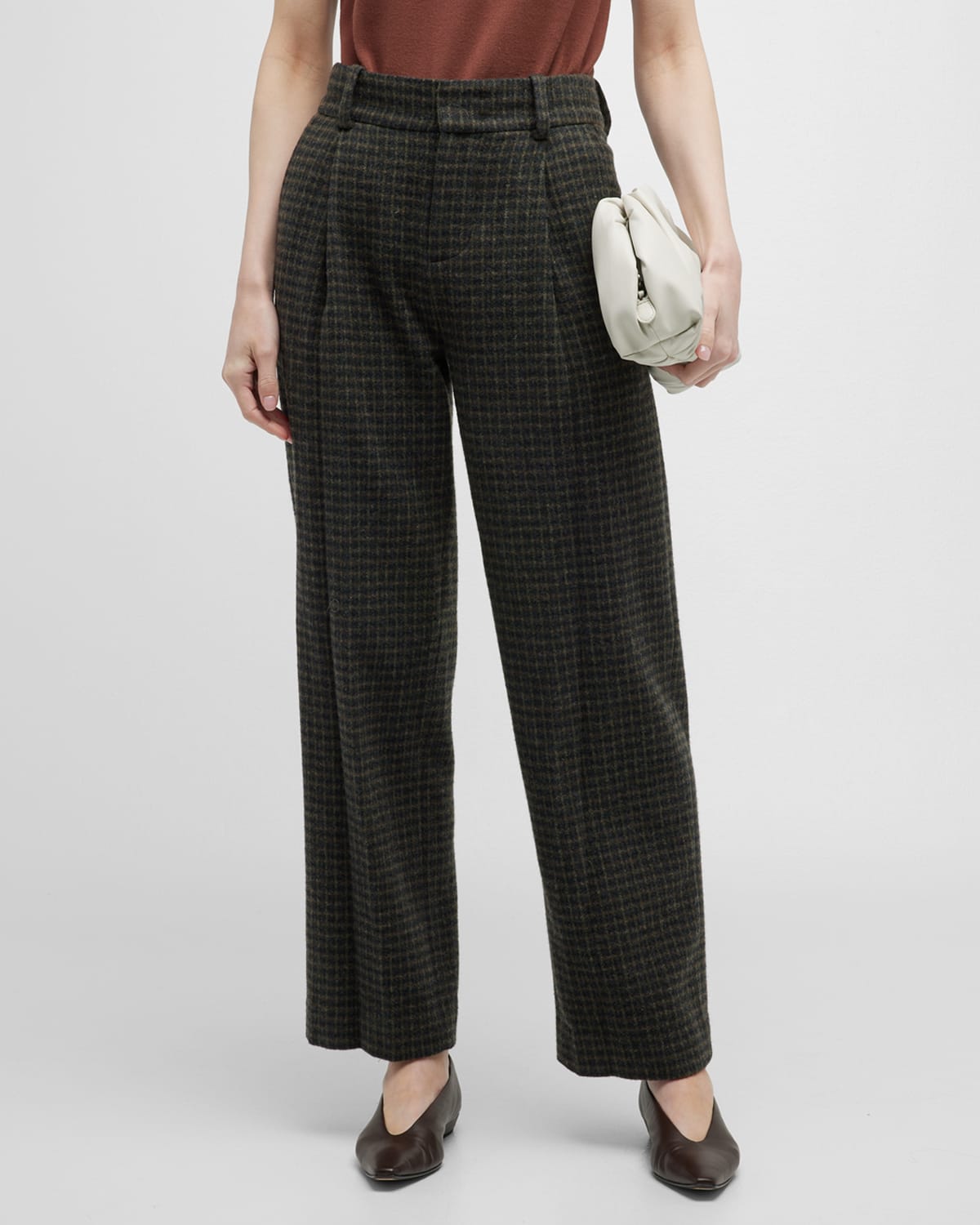 Vince Wool Cashmere Check Plaid Wide Leg Pants Smart Closet