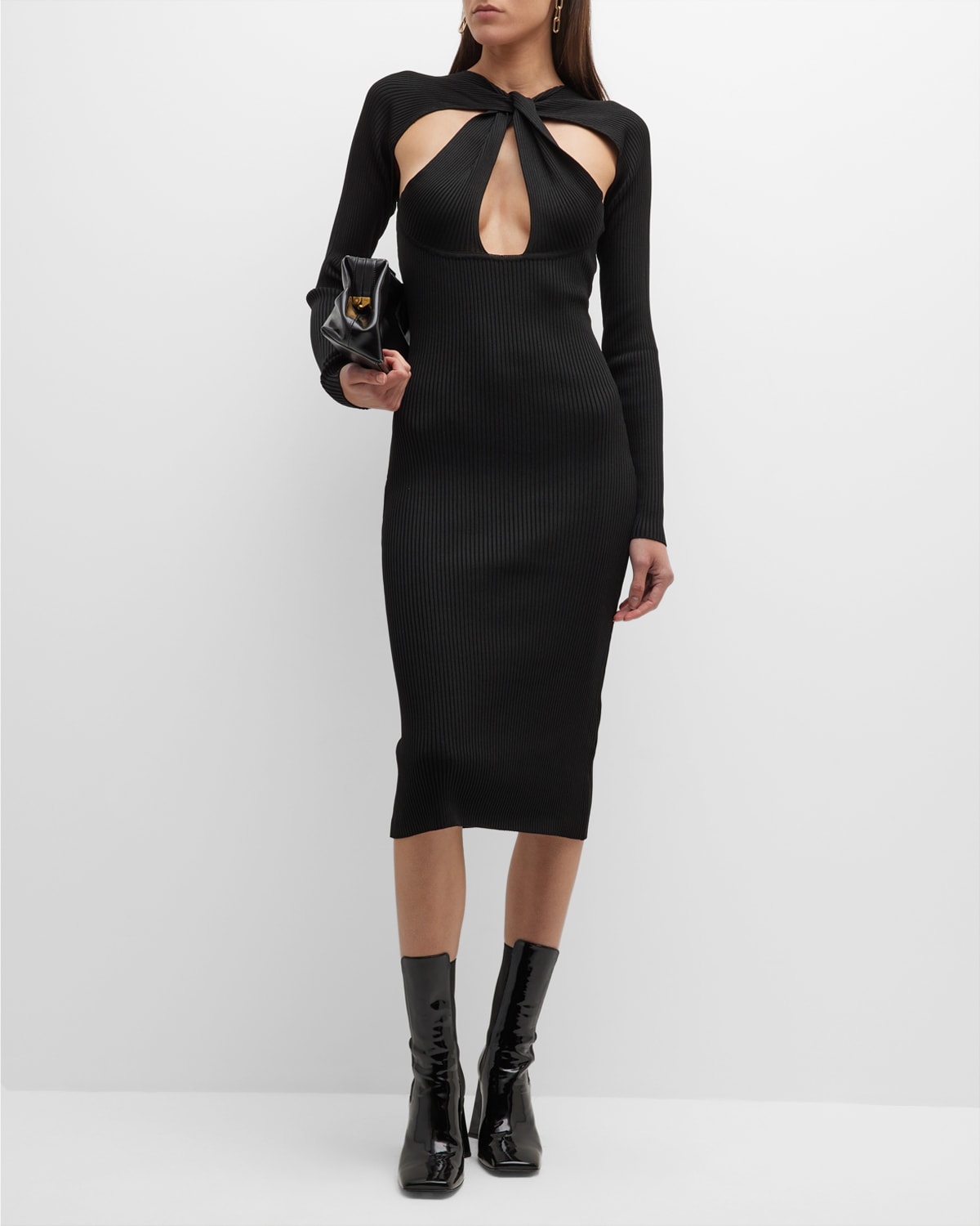 Coperni Twist-front Midi Dress W/ Cutouts In Black