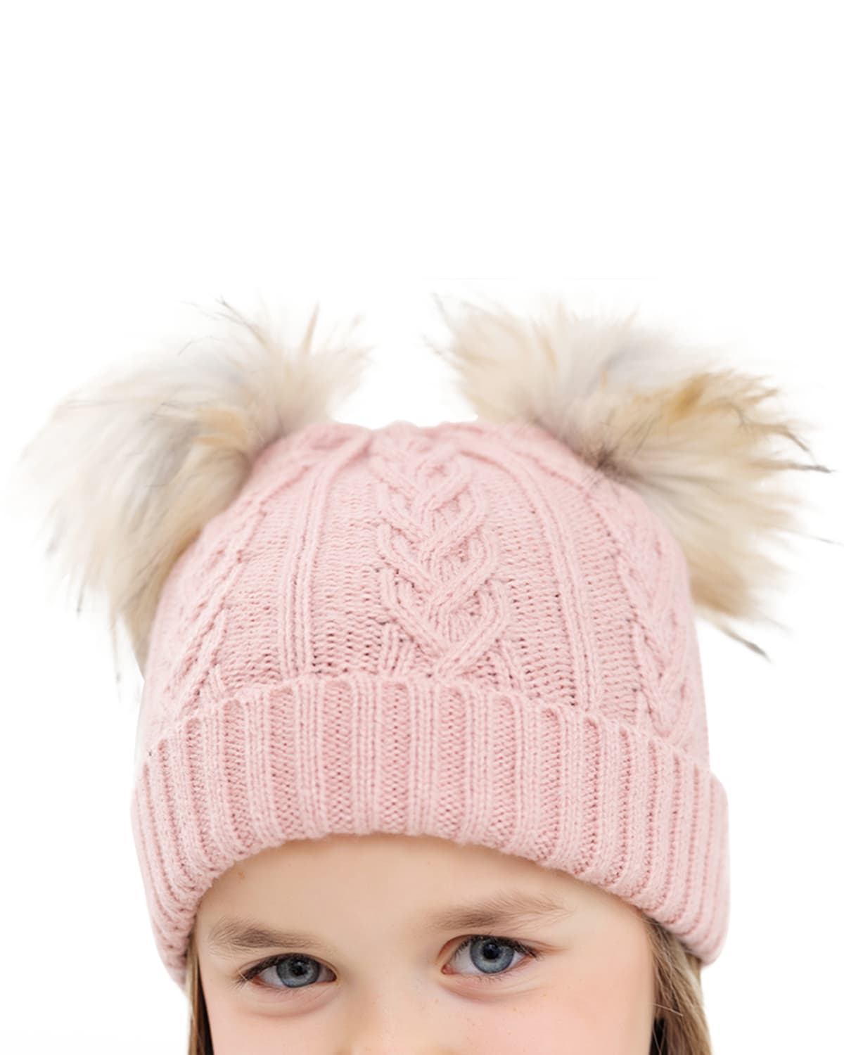 Fabulous Furs Kid's Double Pom Beanie With Faux Fur In Rose