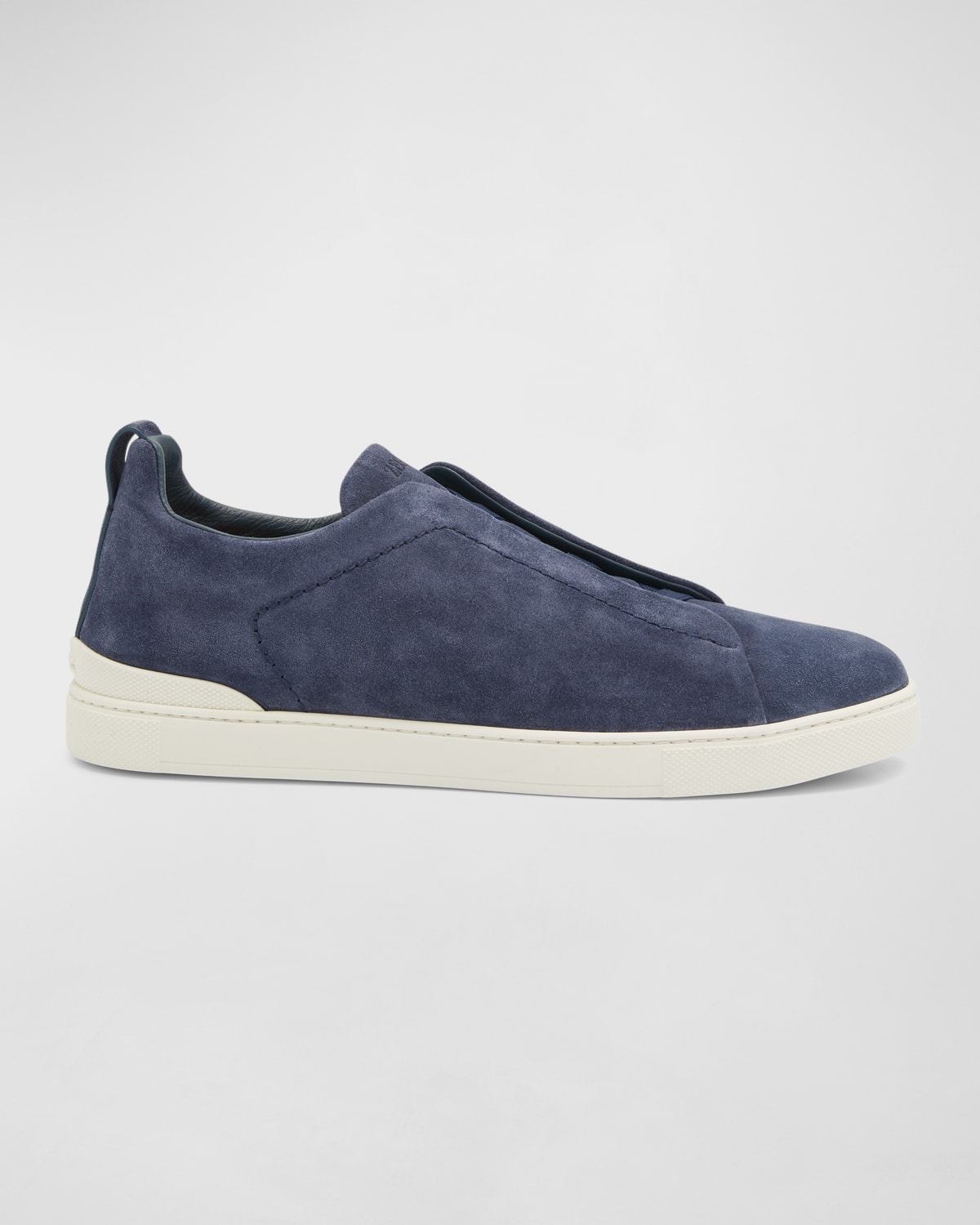 Shop Zegna Men's Triple Stitch Suede Sneakers In Utility Blue