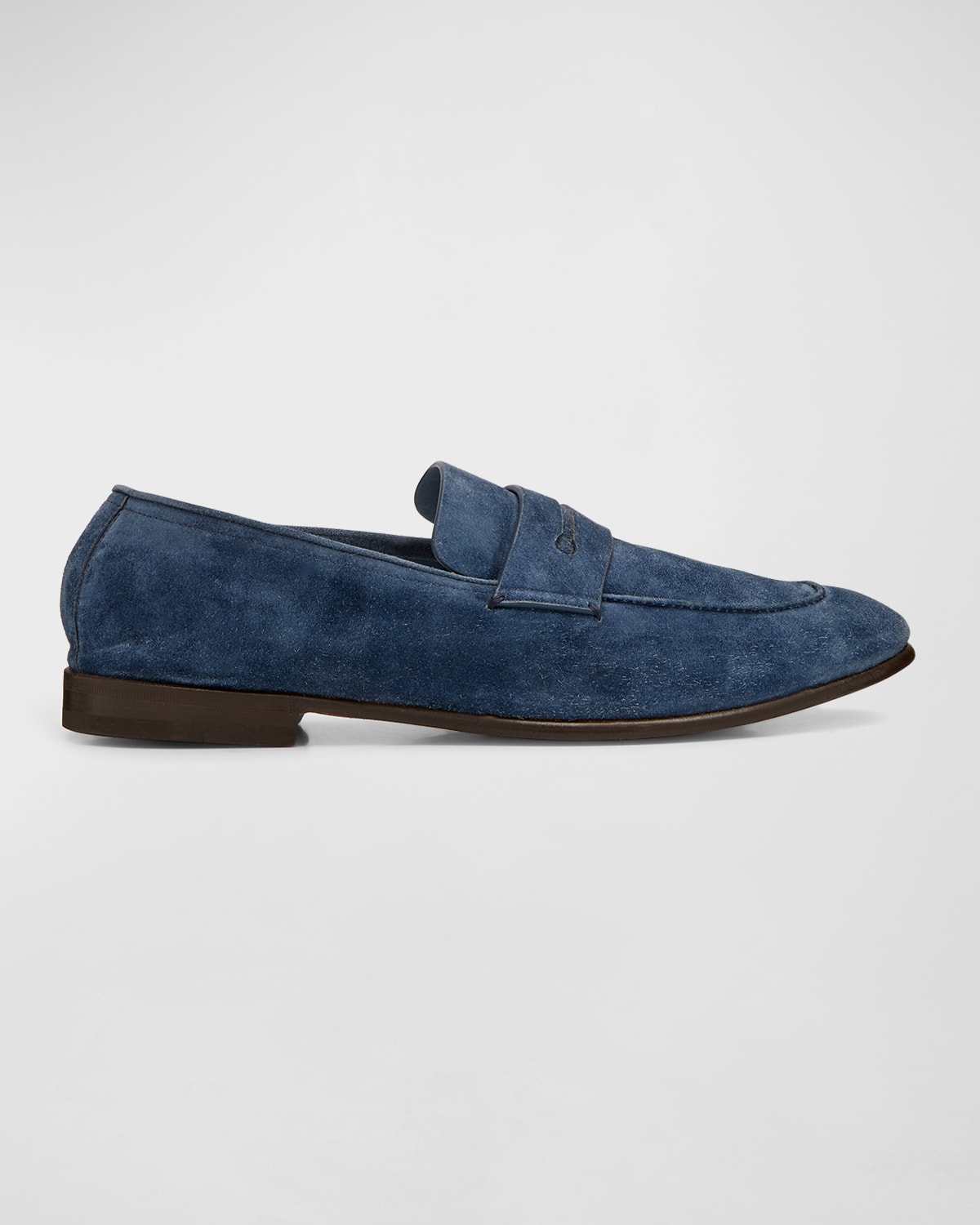 Shop Zegna Men's Lasola Suede-leather Penny Loafers In Medium Blue Solid